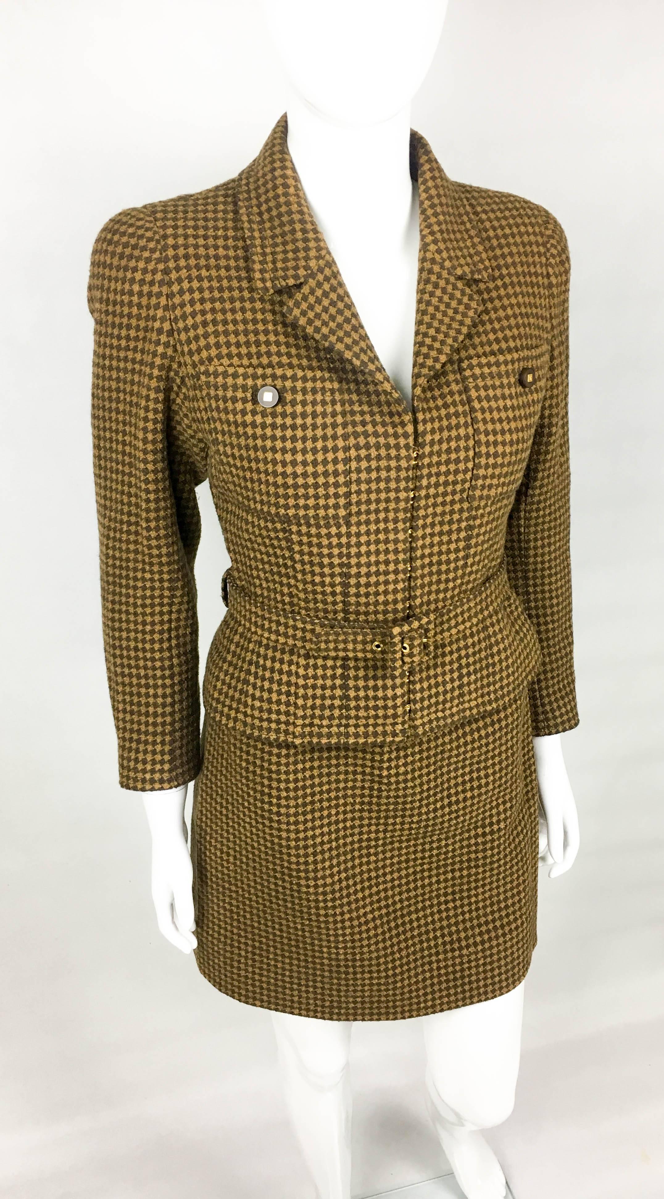 1996 Chanel Brown Houndstooth Skirt Suit 1