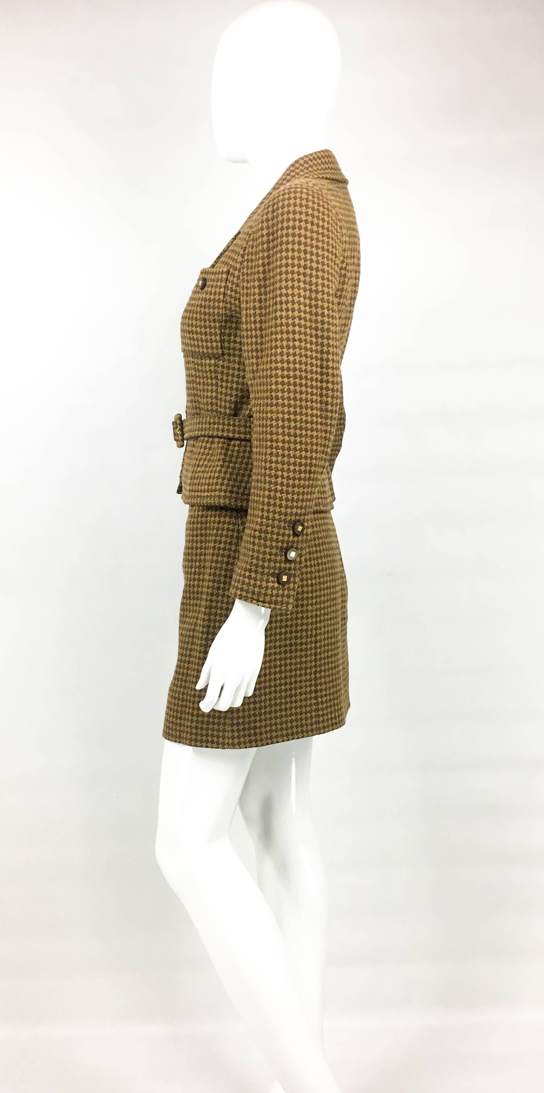 1996 Chanel Brown Houndstooth Skirt Suit 2