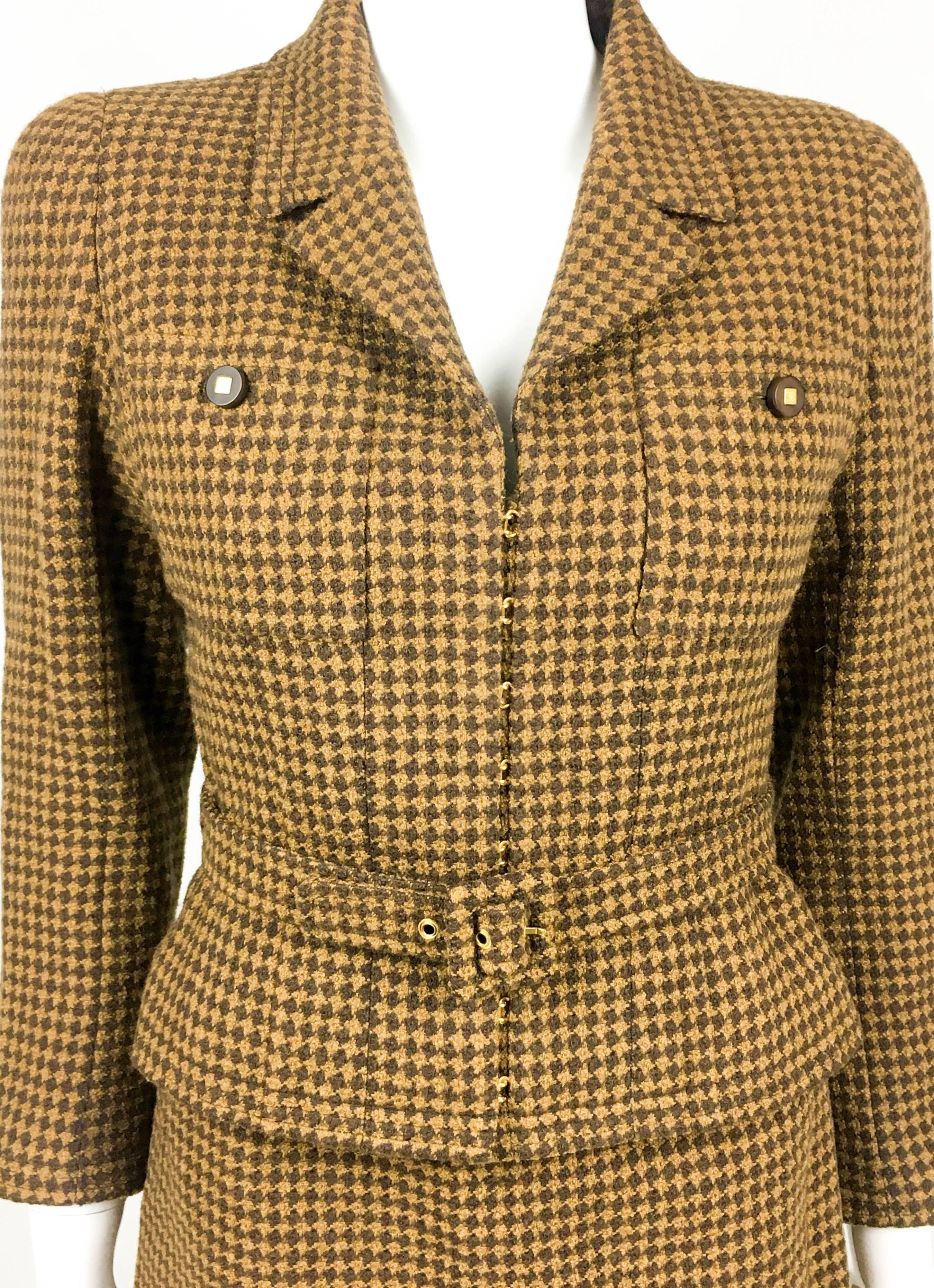 1996 Chanel Brown Houndstooth Skirt Suit 4