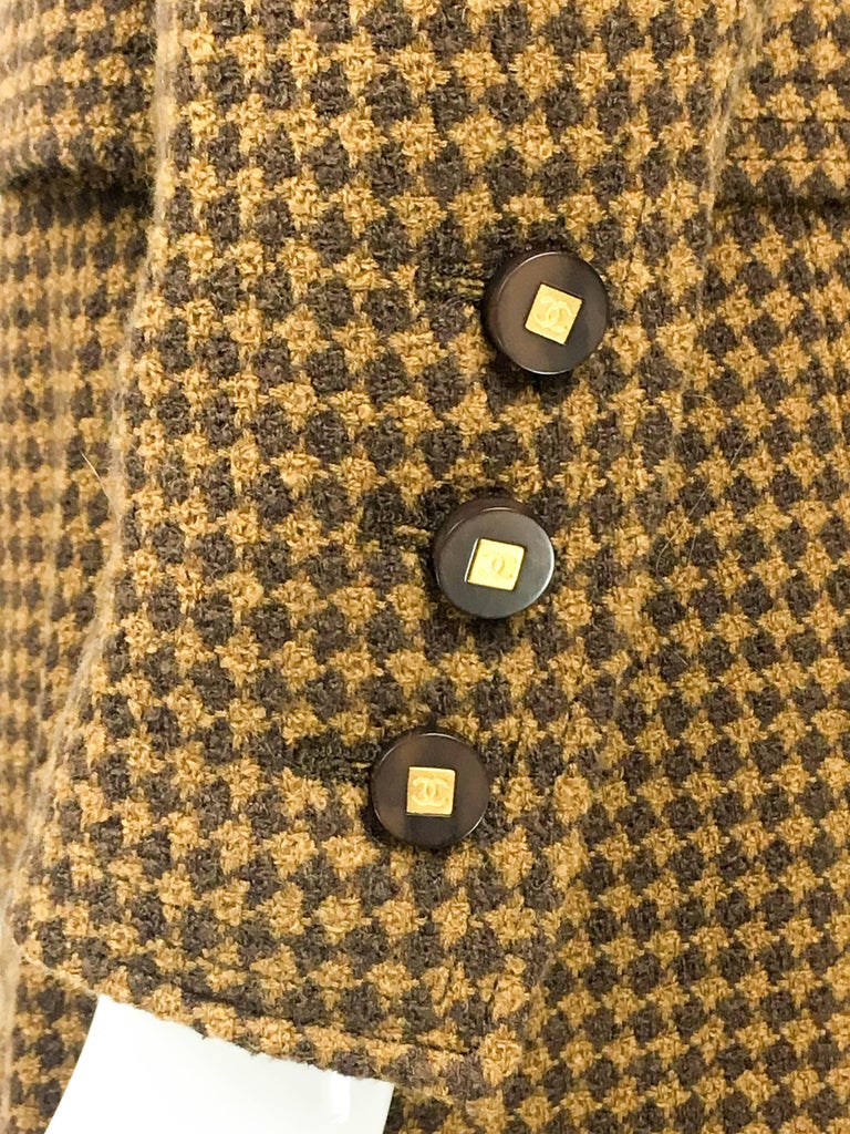 1996 Chanel Brown Houndstooth Skirt Suit at 1stDibs