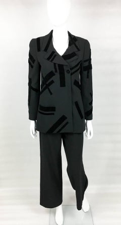 1998 Chanel Black Wool Trouser Suit With Velvet Details