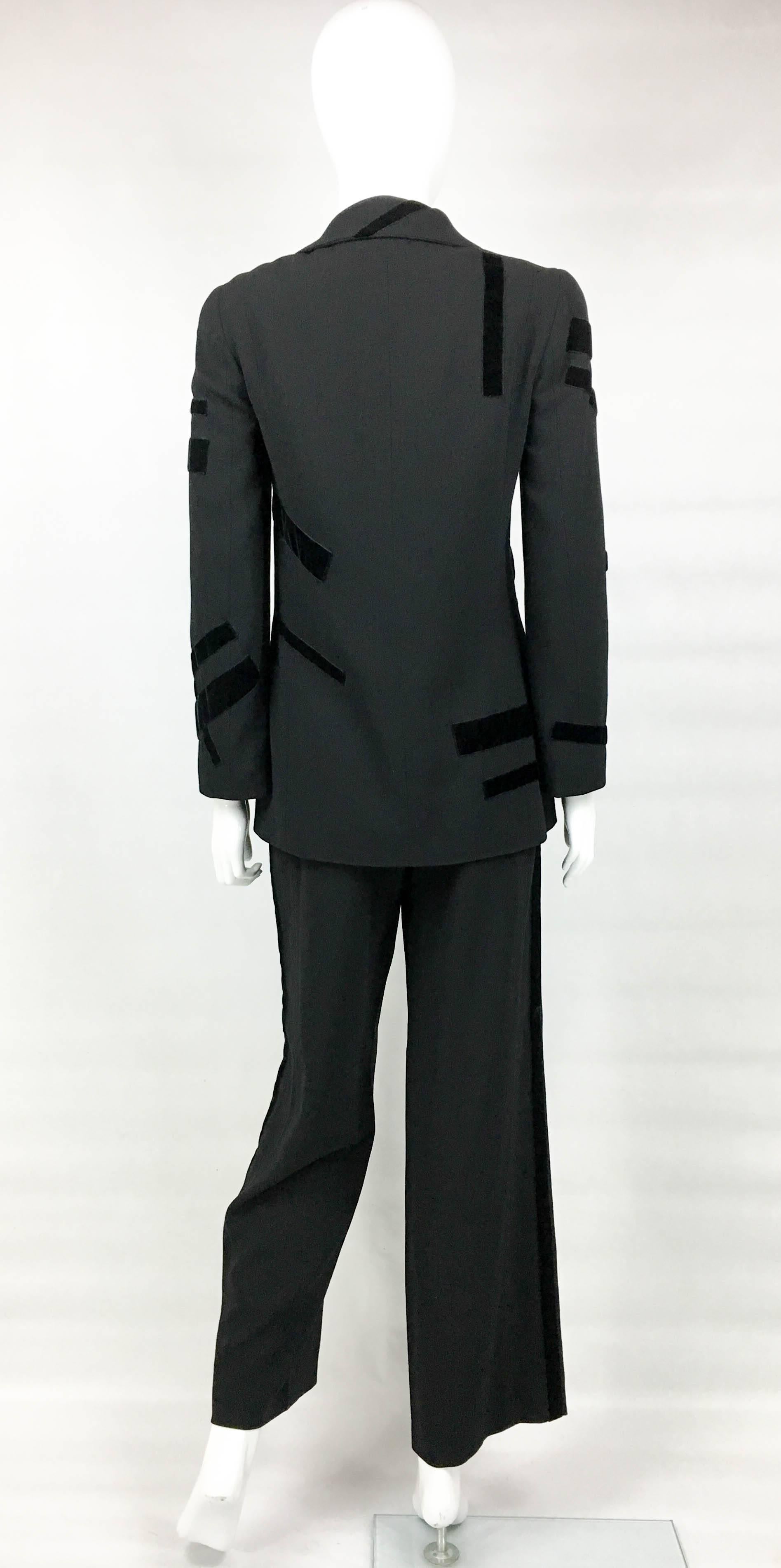 1998 Chanel Black Wool Trouser Suit With Velvet Details 4