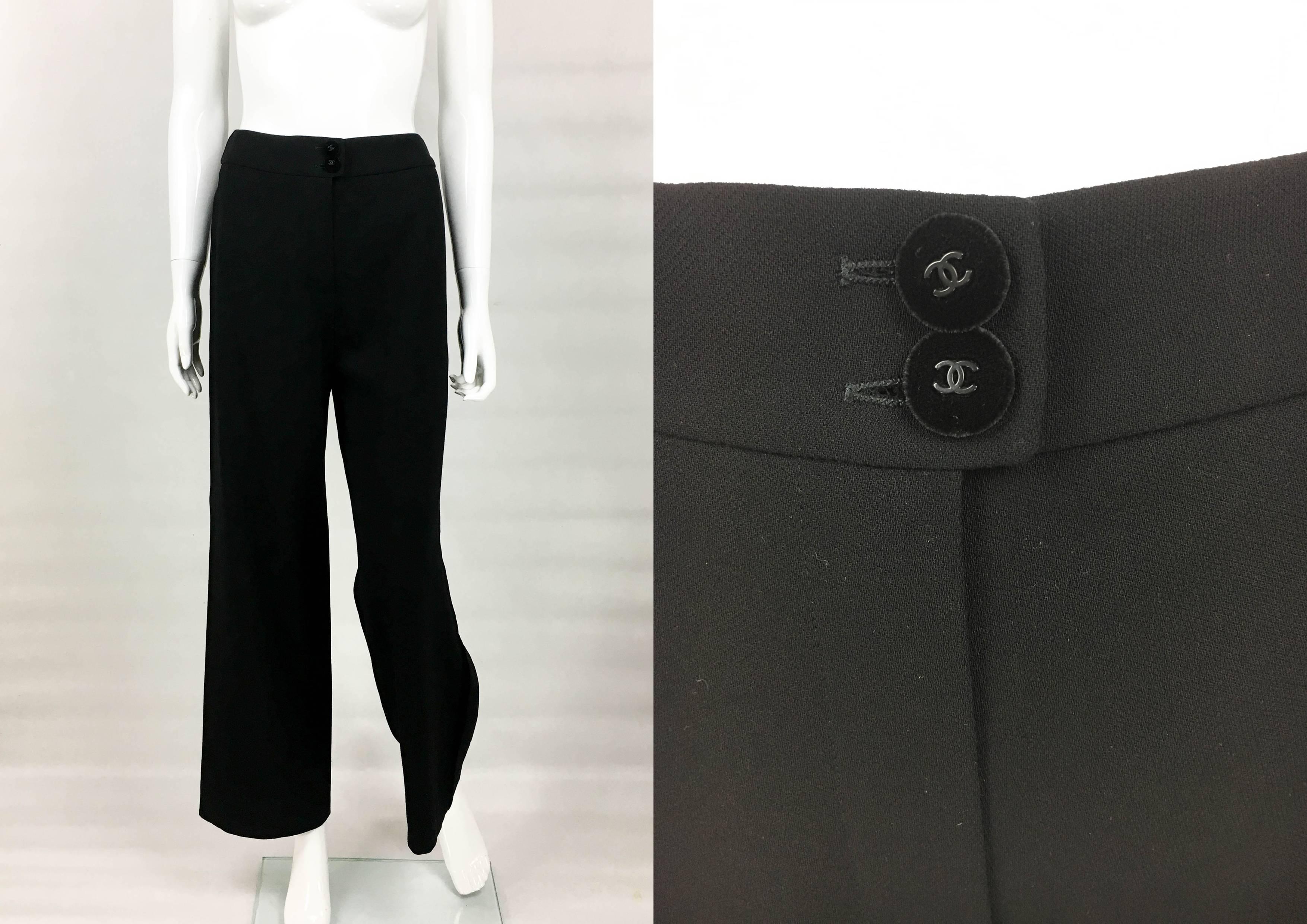 1998 Chanel Black Wool Trouser Suit With Velvet Details 5