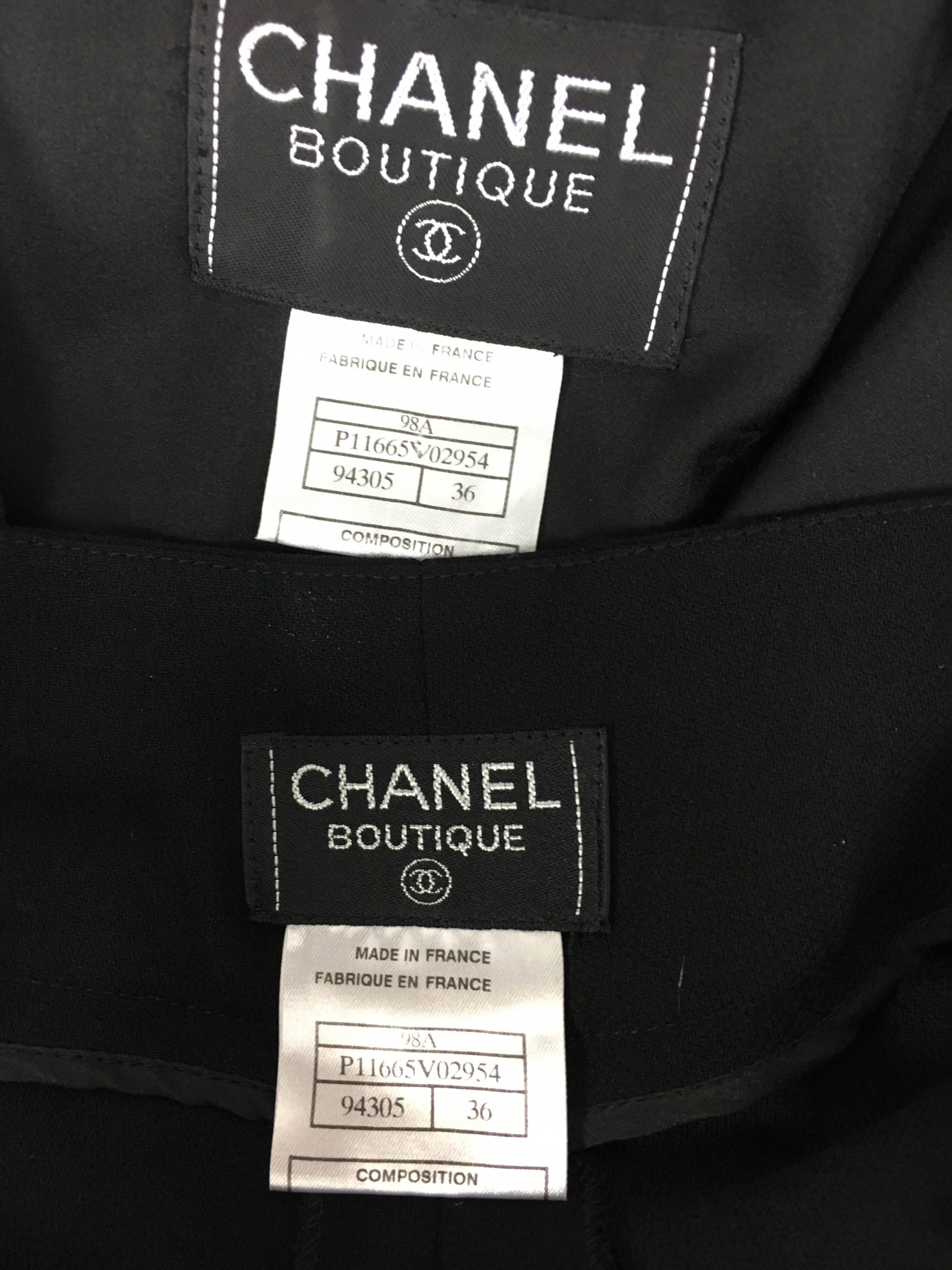 1998 Chanel Black Wool Trouser Suit With Velvet Details 6