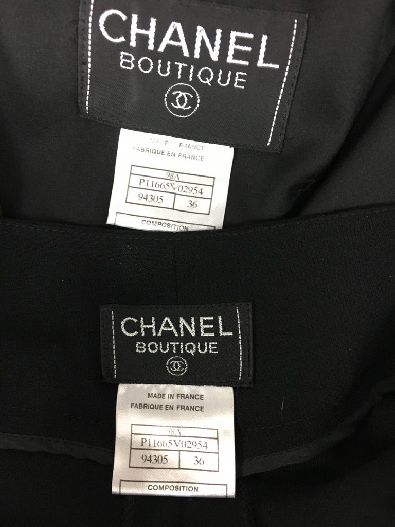 1998 Chanel Black Wool Trouser Suit With Velvet Details at 1stDibs