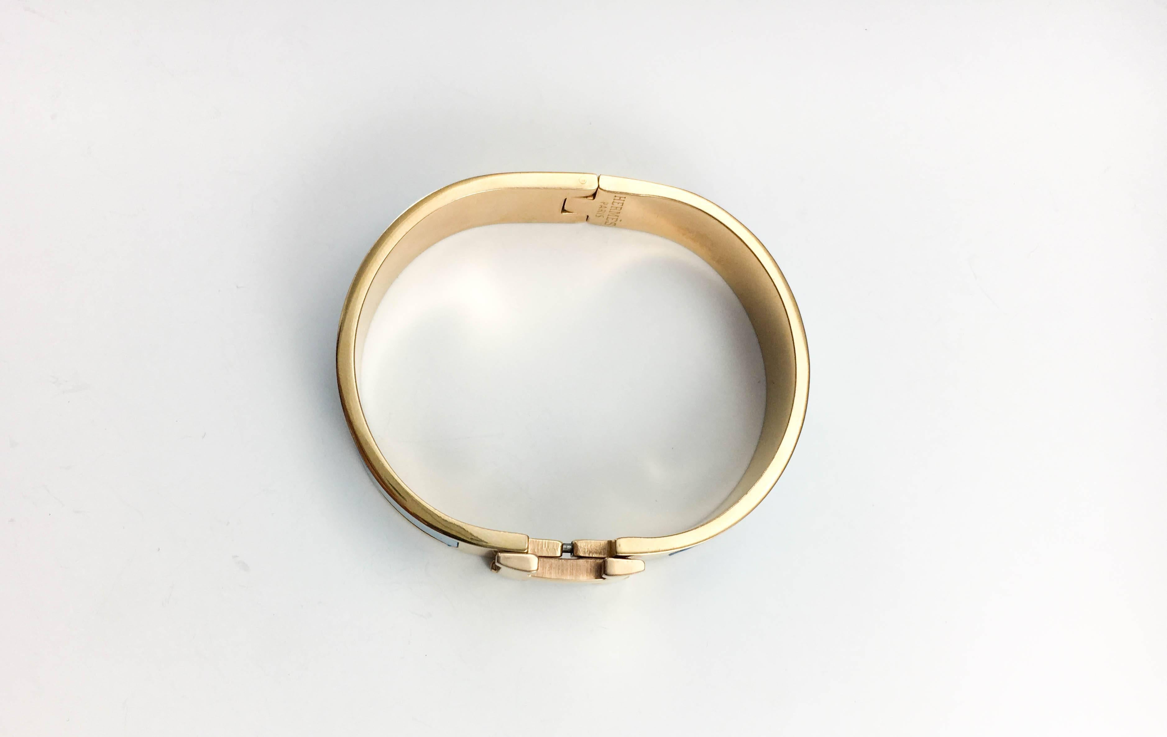 Hermes Rose Gold-Plated Clic Clac 'H' Blue Bracelet For Sale 1