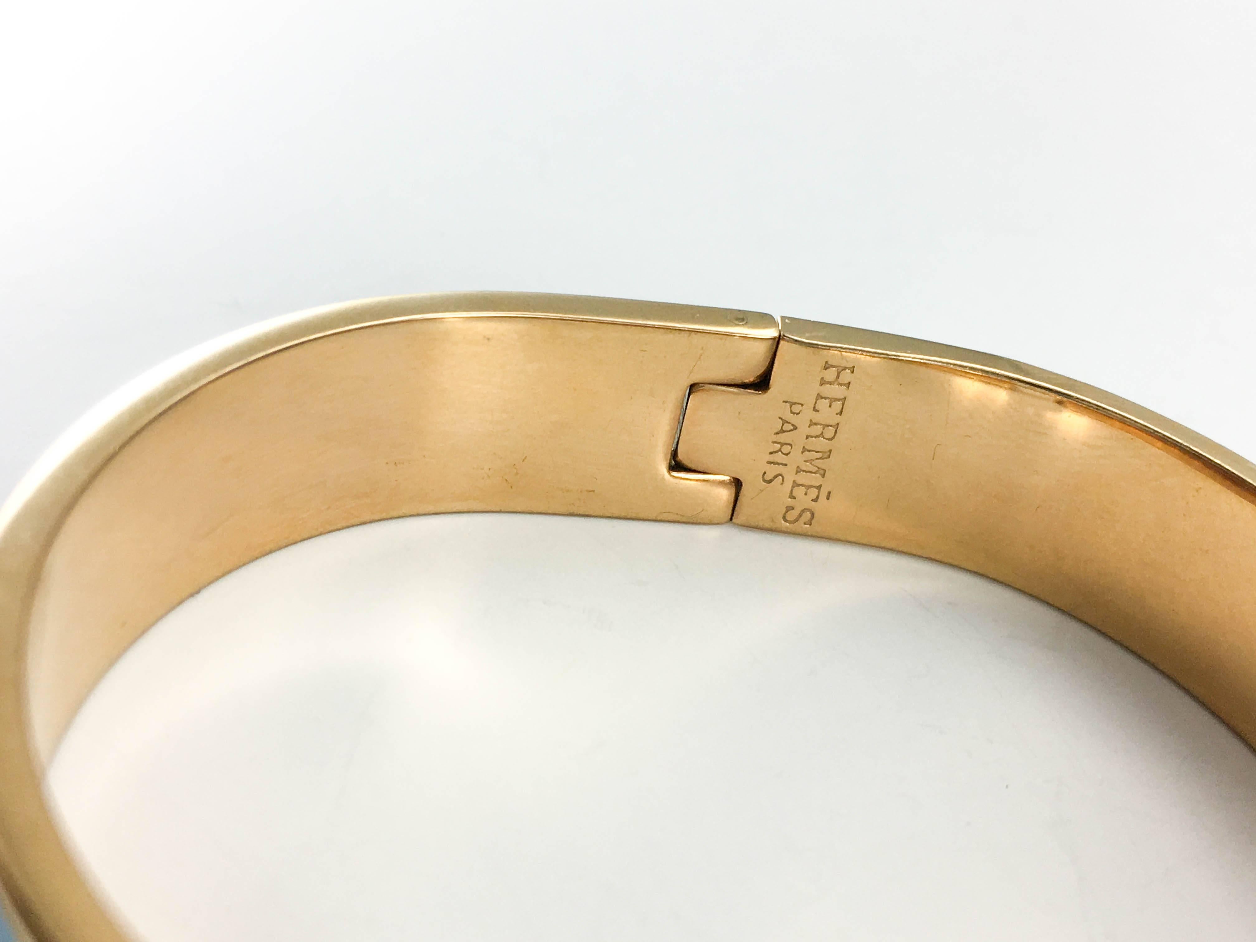 Hermes Rose Gold-Plated Clic Clac 'H' Blue Bracelet For Sale 2