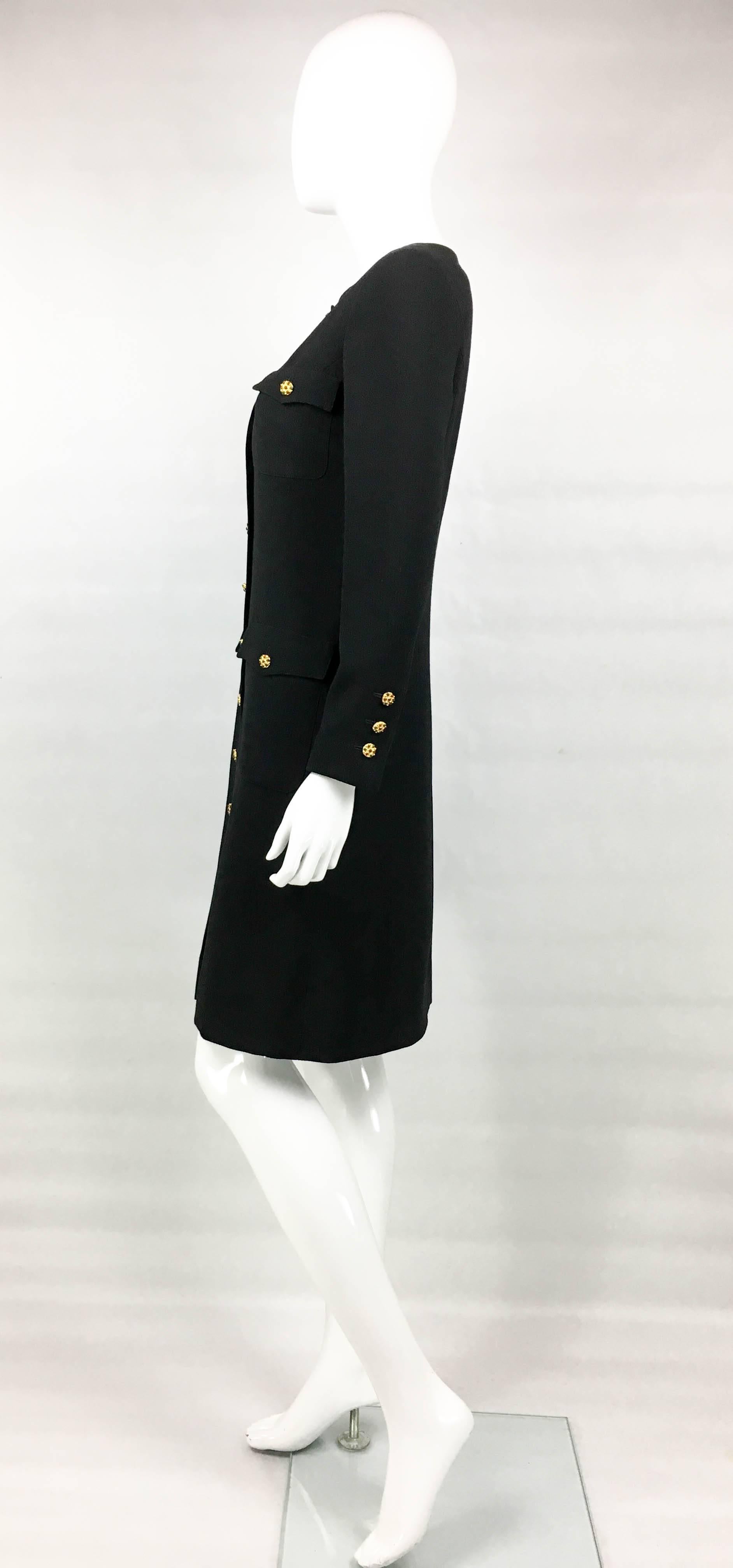 1996 Chanel Runway Look Black Wool Coat / Dress With Baroque-Style Buttons 2