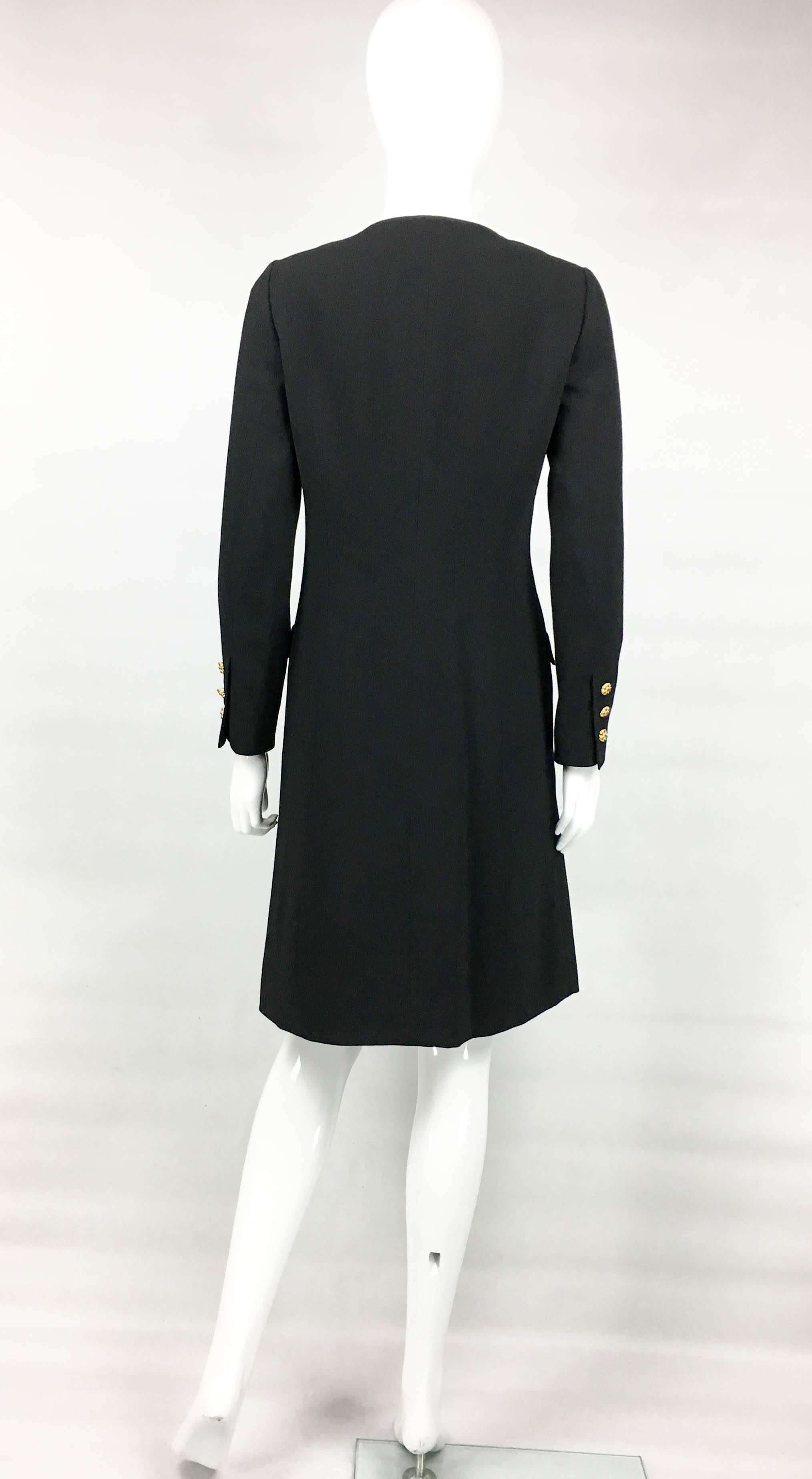 1996 Chanel Runway Look Black Wool Coat / Dress With Baroque-Style Buttons 3