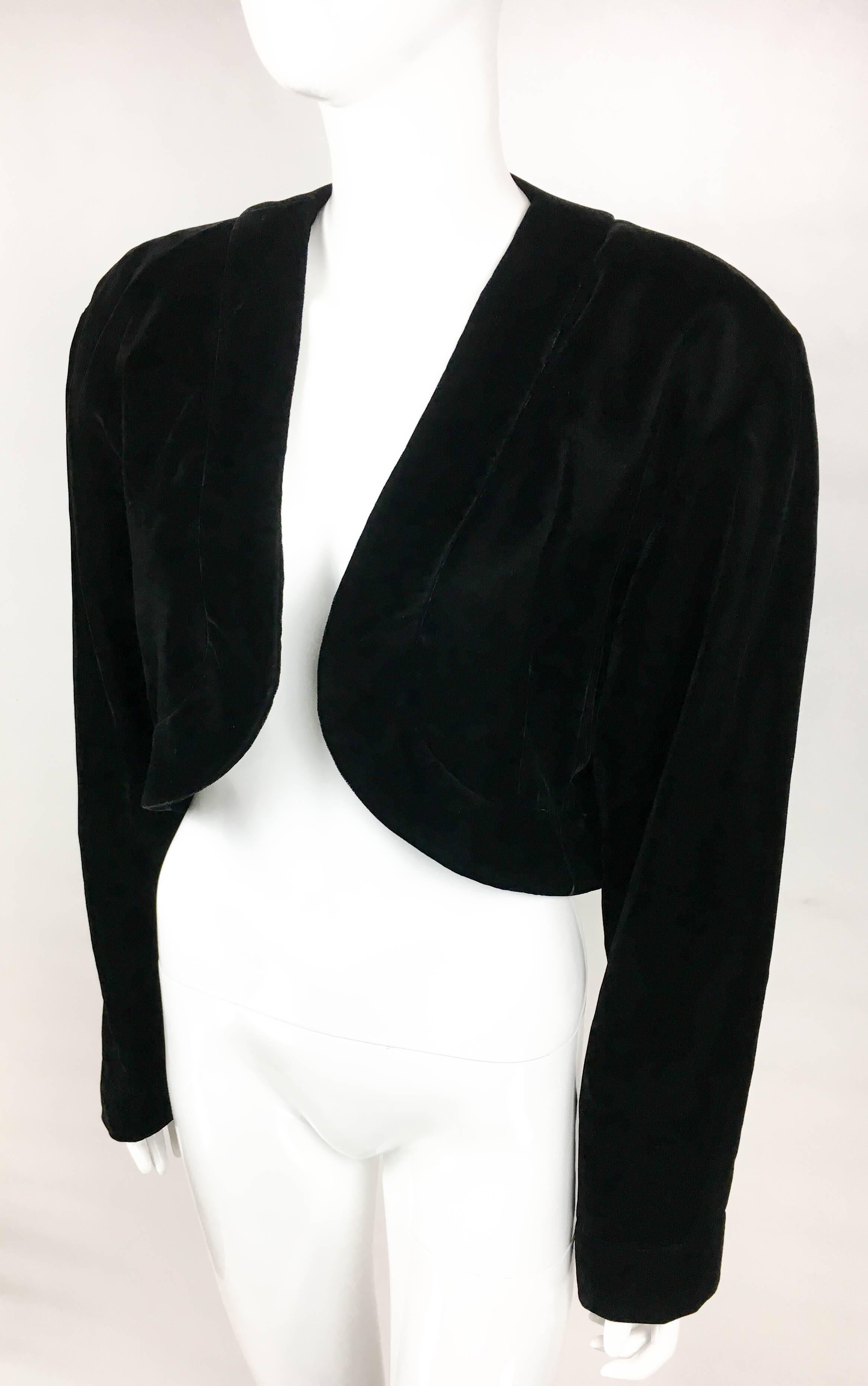 1990s Lanvin Black Velvet Bolero Jacket 2