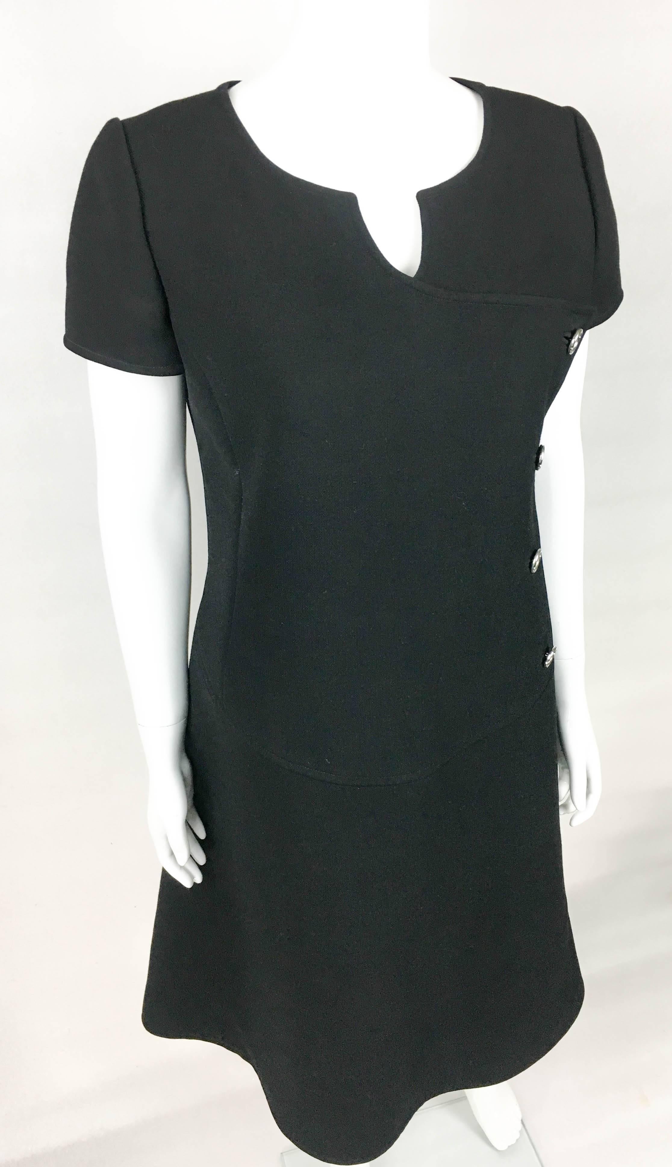 1960's Courreges Black Wool Mod Dress In Excellent Condition For Sale In London, Chelsea