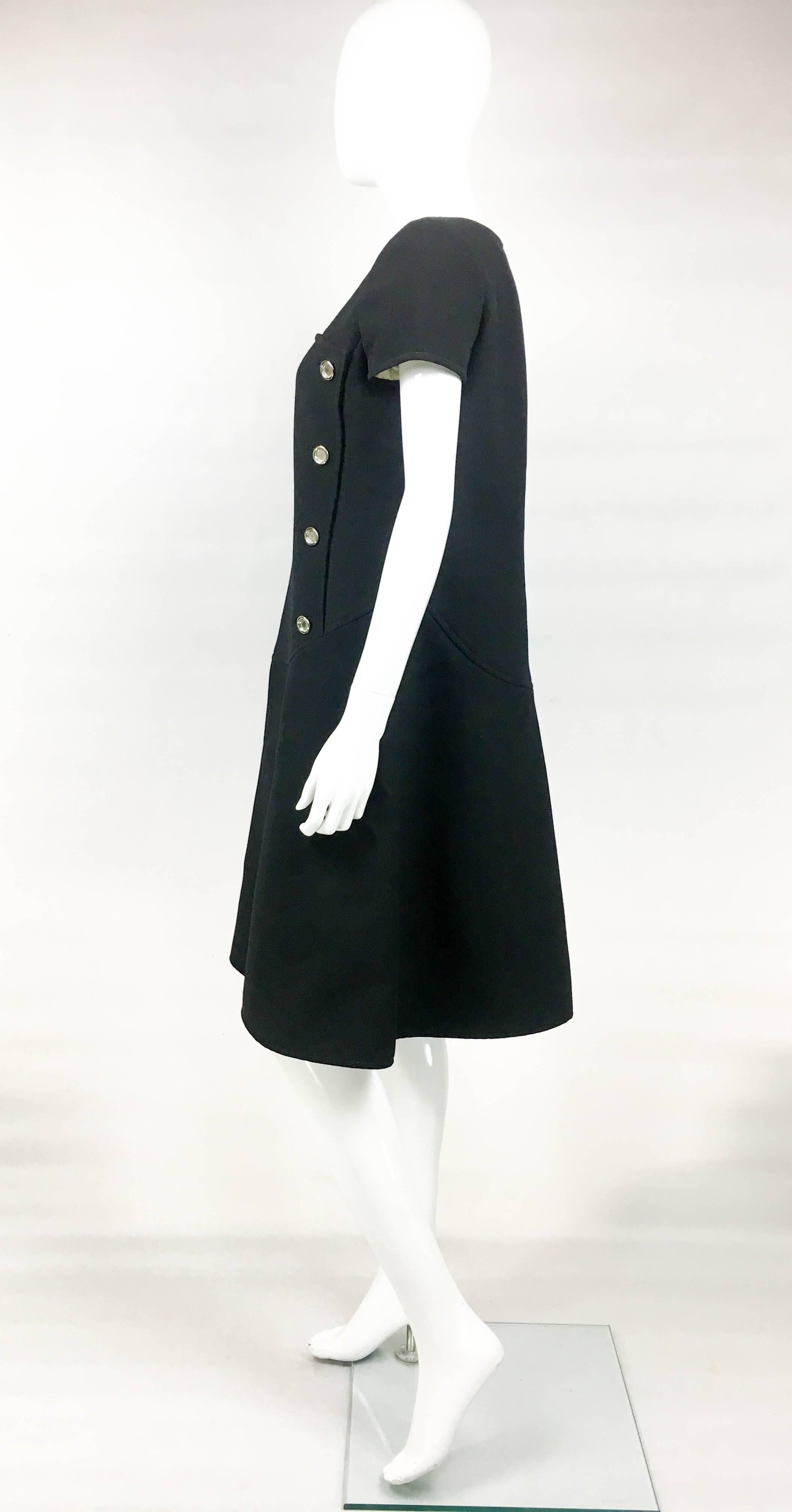 1960's Courreges Black Wool Mod Dress For Sale 2