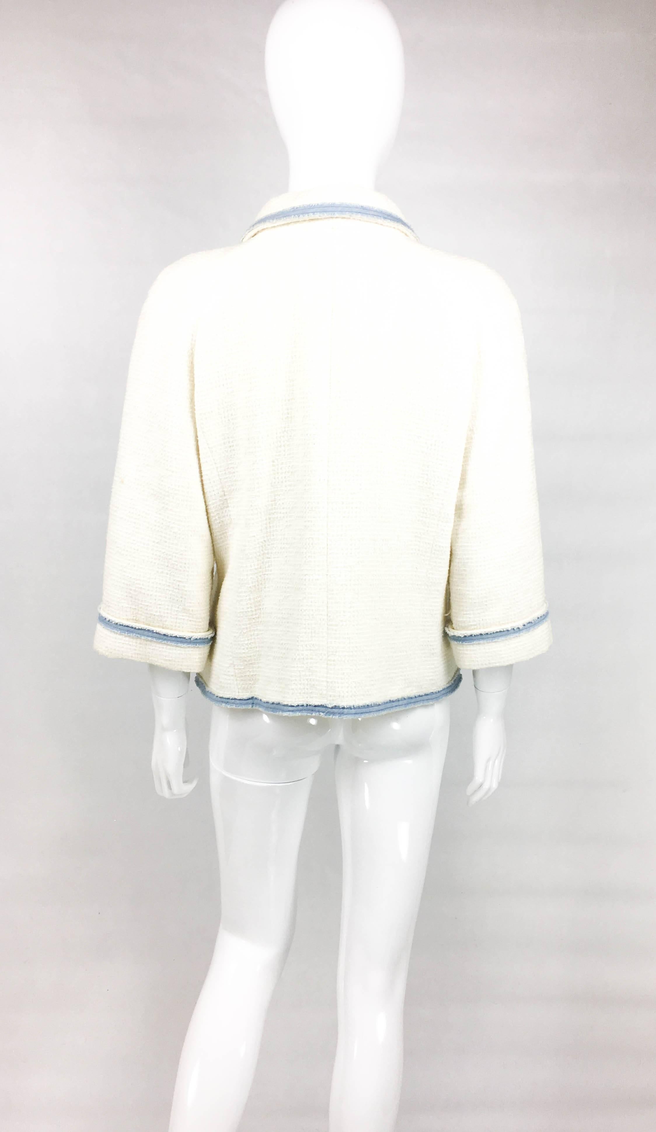 2007 Chanel White Boucle Denim Trimmed Jacket With Logo Buttons 2