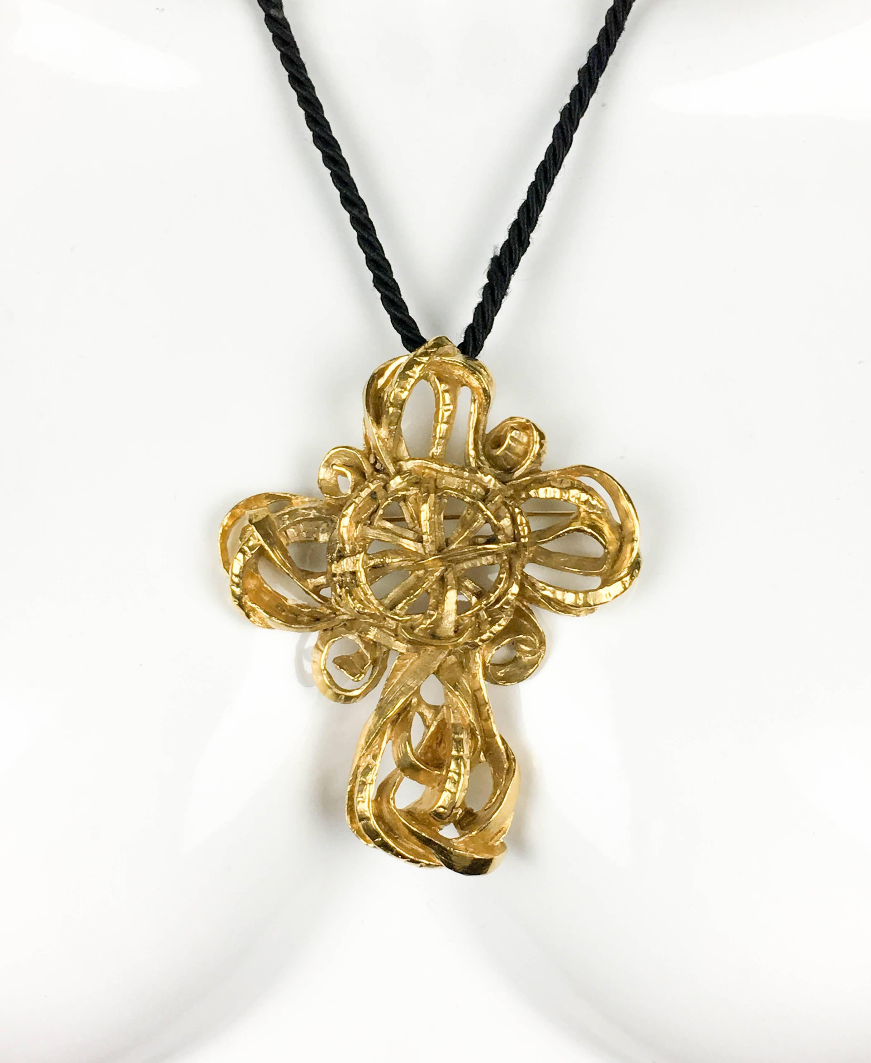 Women's 1980's Lacroix Stylised Cross Pendant Necklace / Brooch