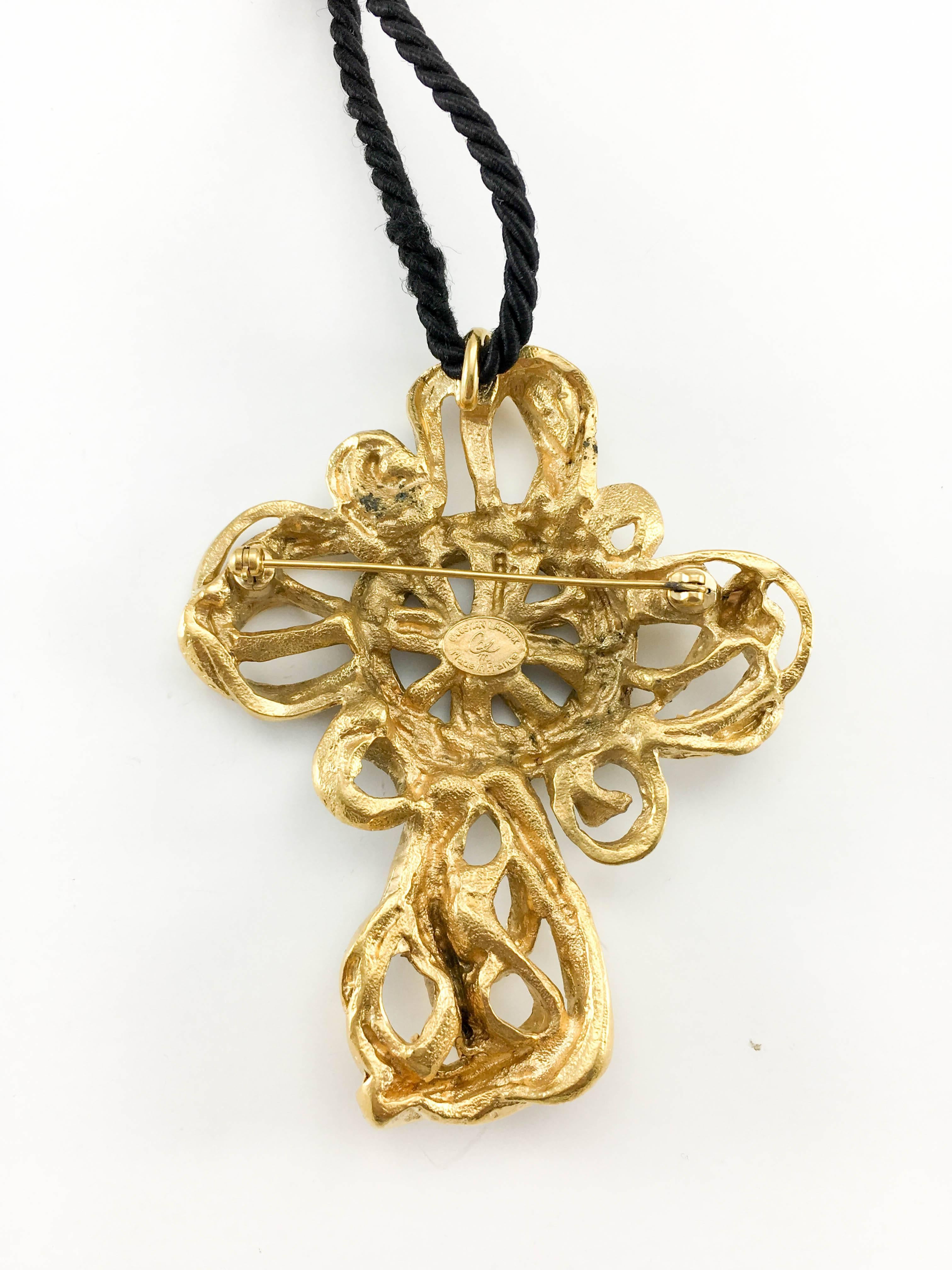 1980's Lacroix Stylised Cross Pendant Necklace / Brooch 2
