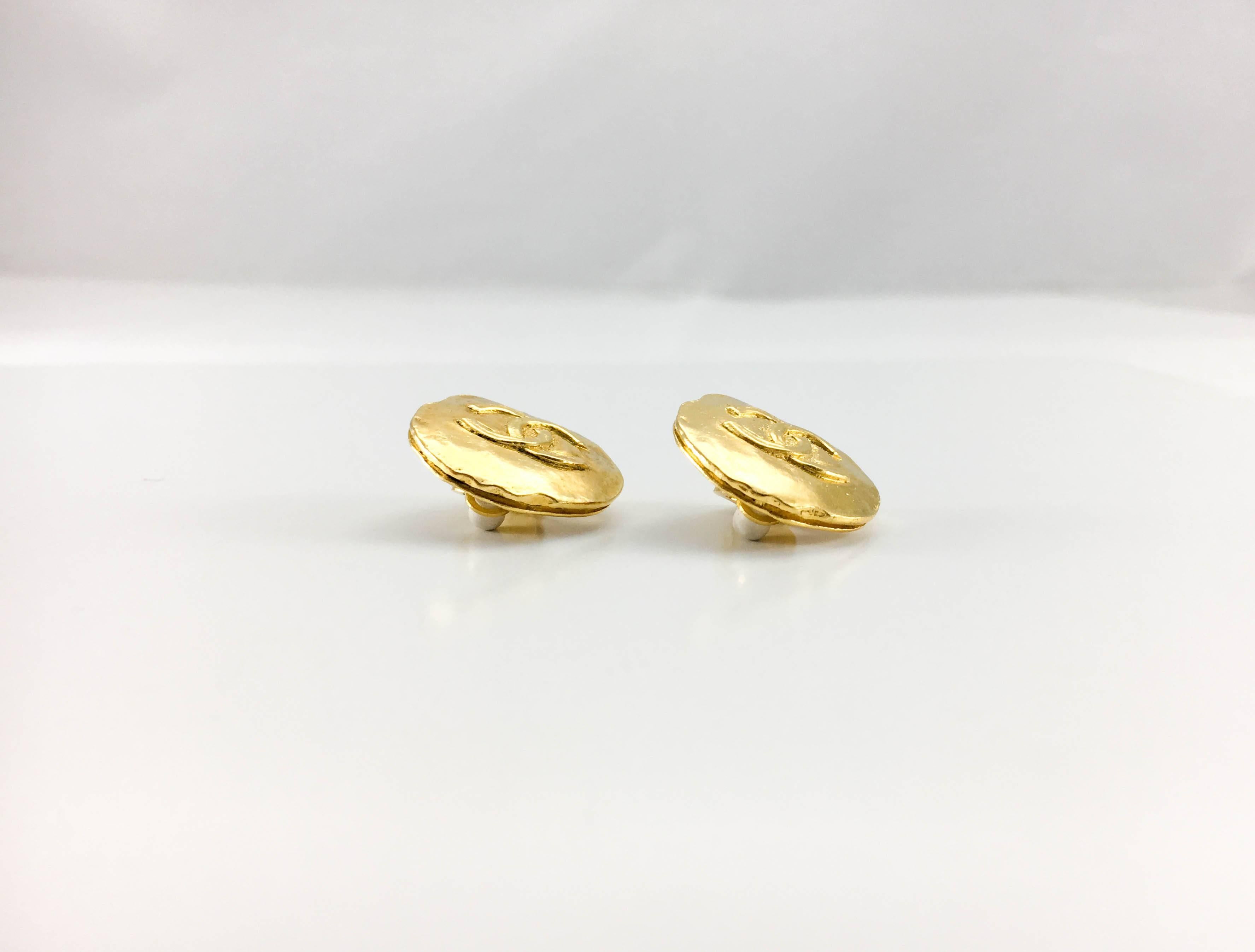 Women's 1970's Chanel Gold-Plated Logo Coin Earrings 