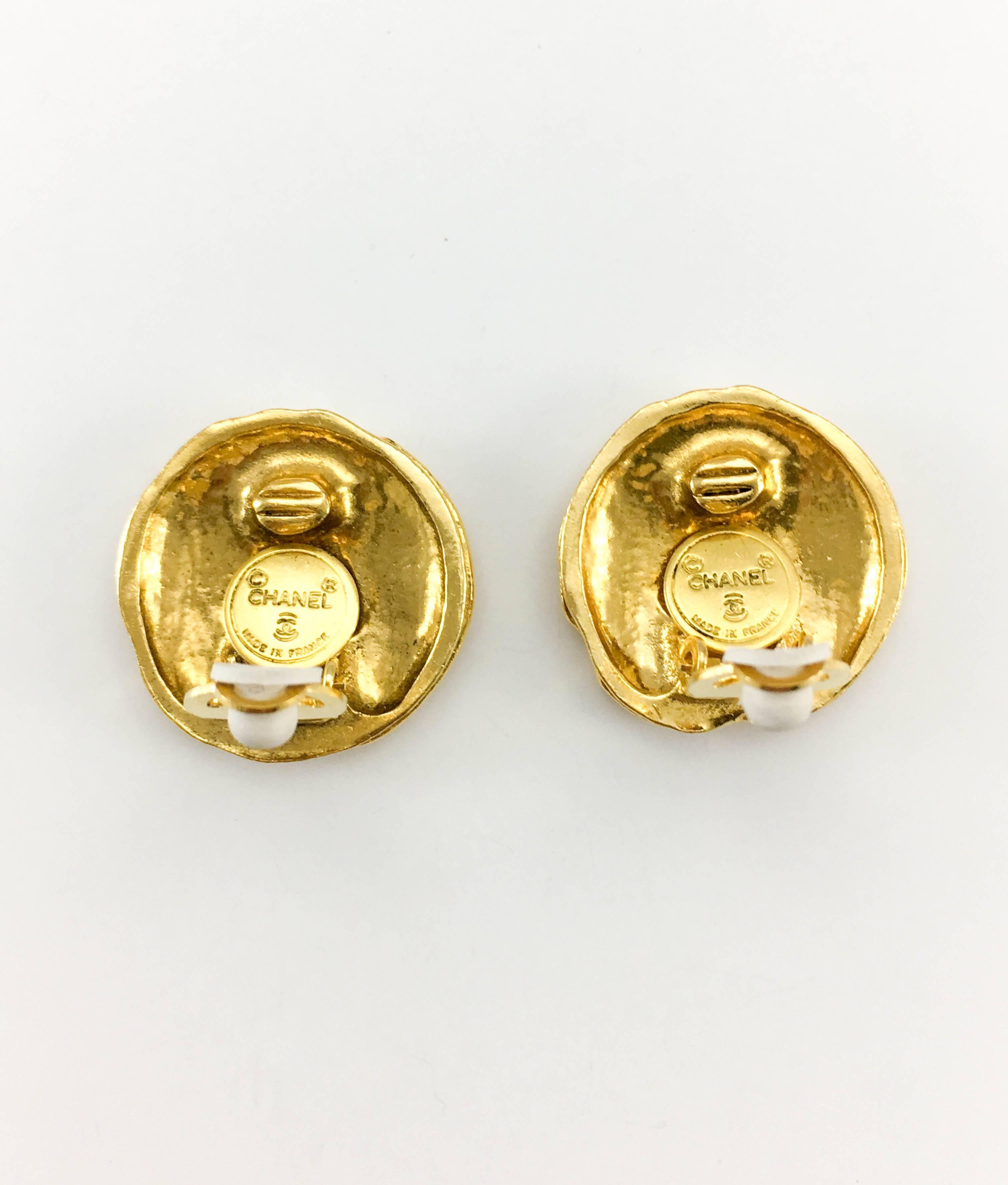 1970's Chanel Gold-Plated Logo Coin Earrings  1