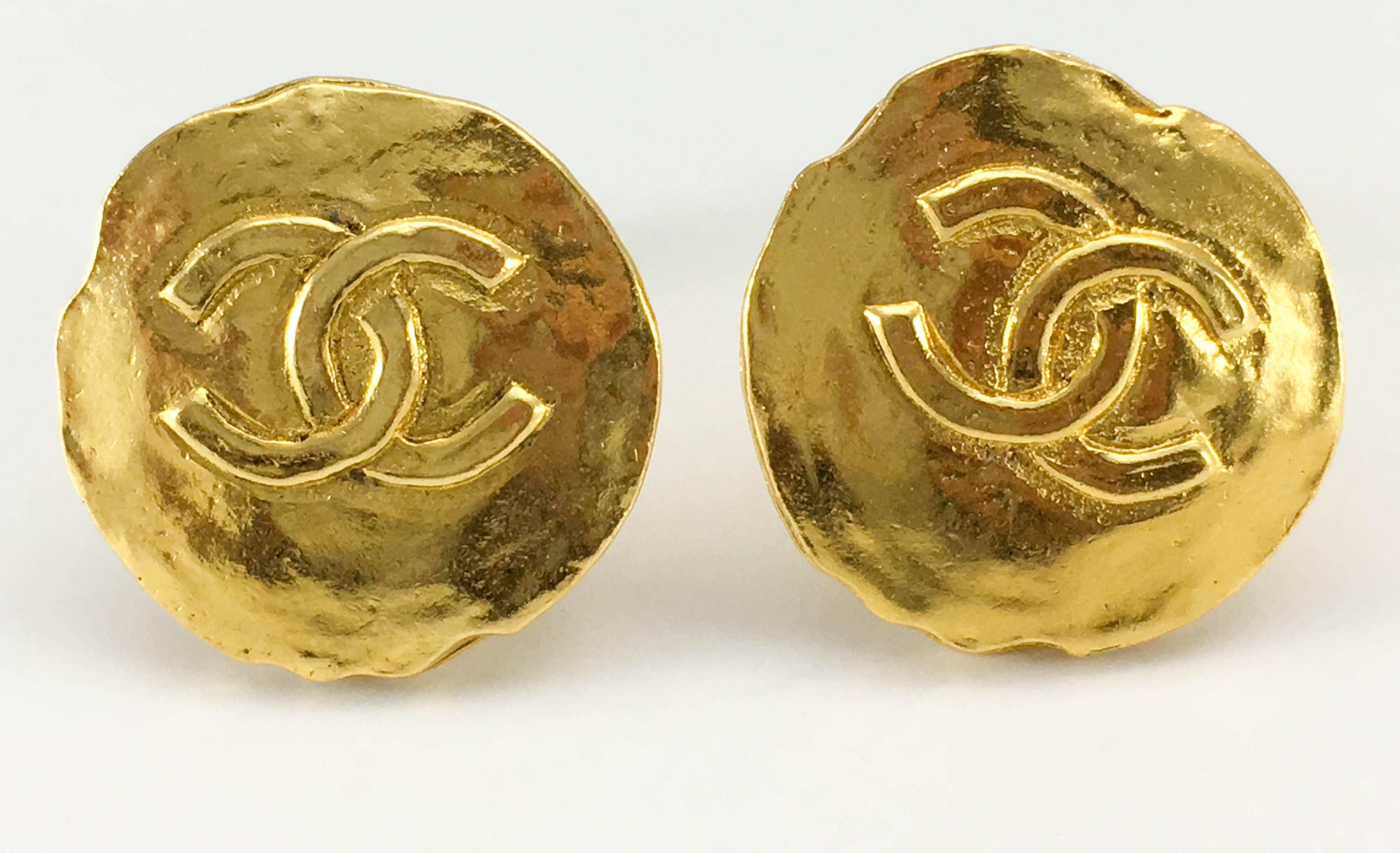 1970's Chanel Gold-Plated Logo Coin Earrings  In Excellent Condition In London, Chelsea