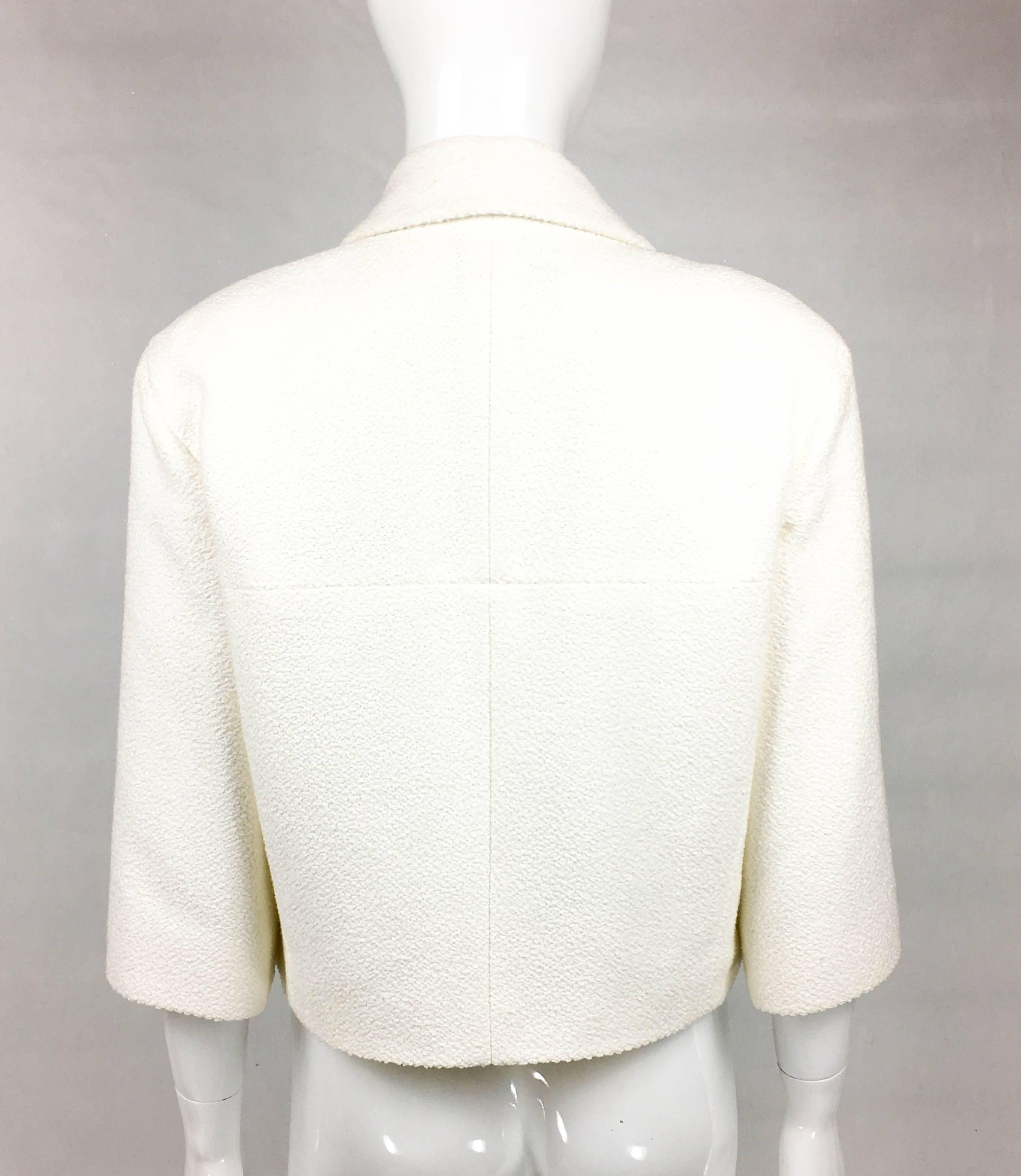 2012 Chanel Runway Look White Cotton Jacket With Faux-Pearl Buttons 3