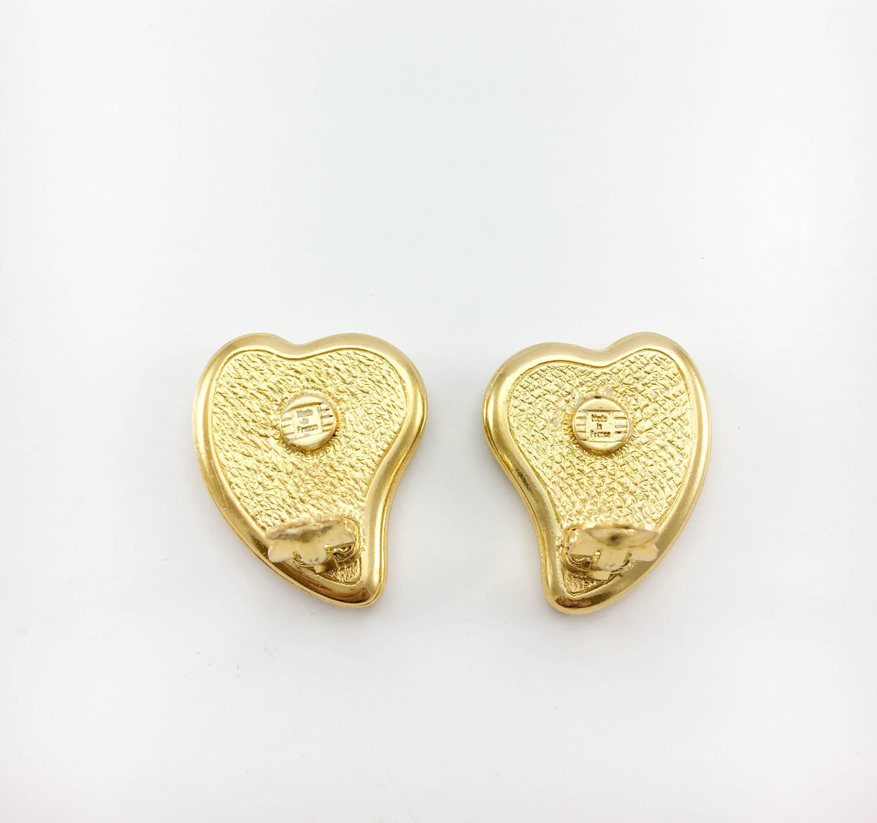 1980's Yves Saint Laurent Black-Wood Heart Earrings 2