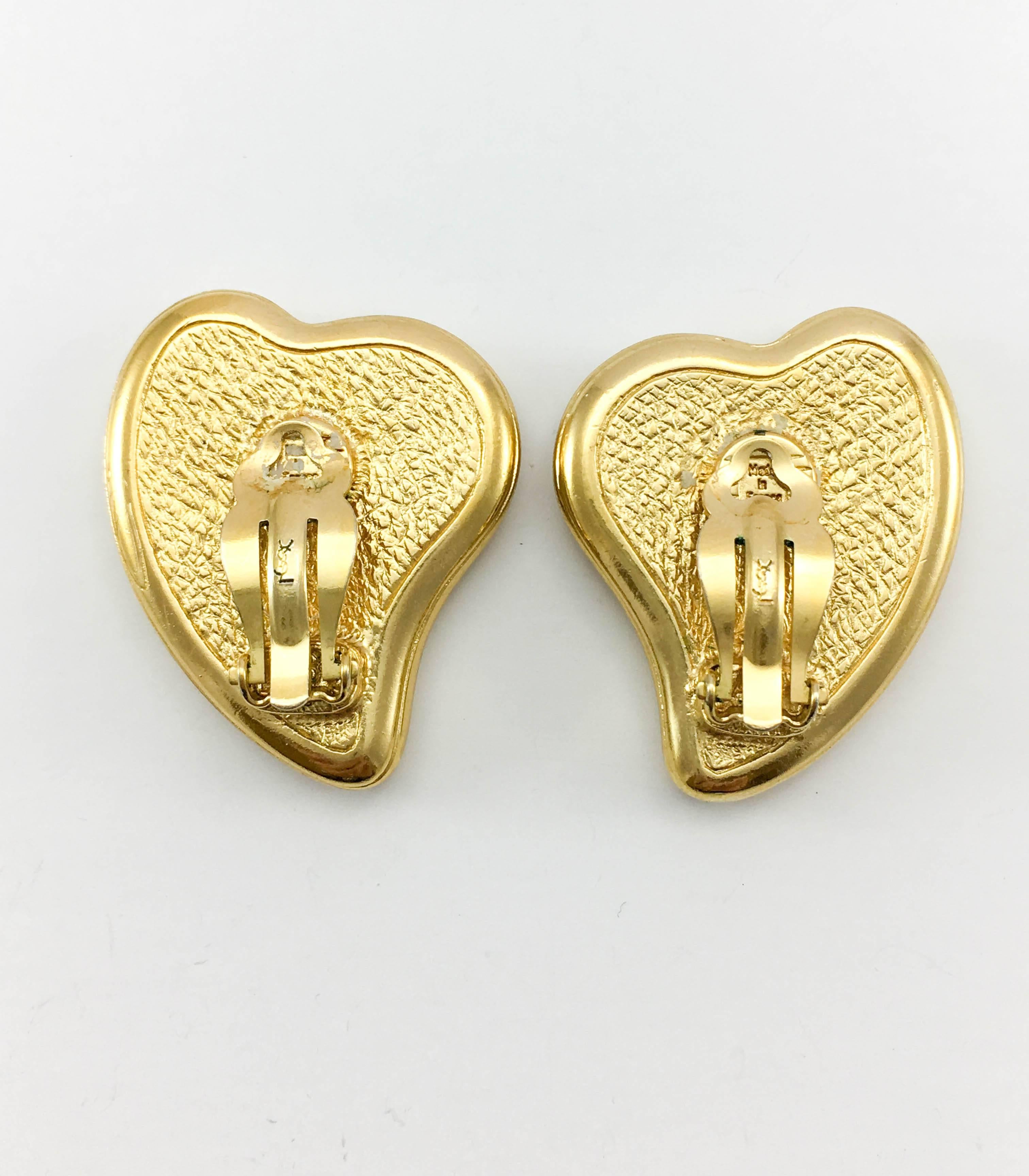 1980's Yves Saint Laurent Black-Wood Heart Earrings 1