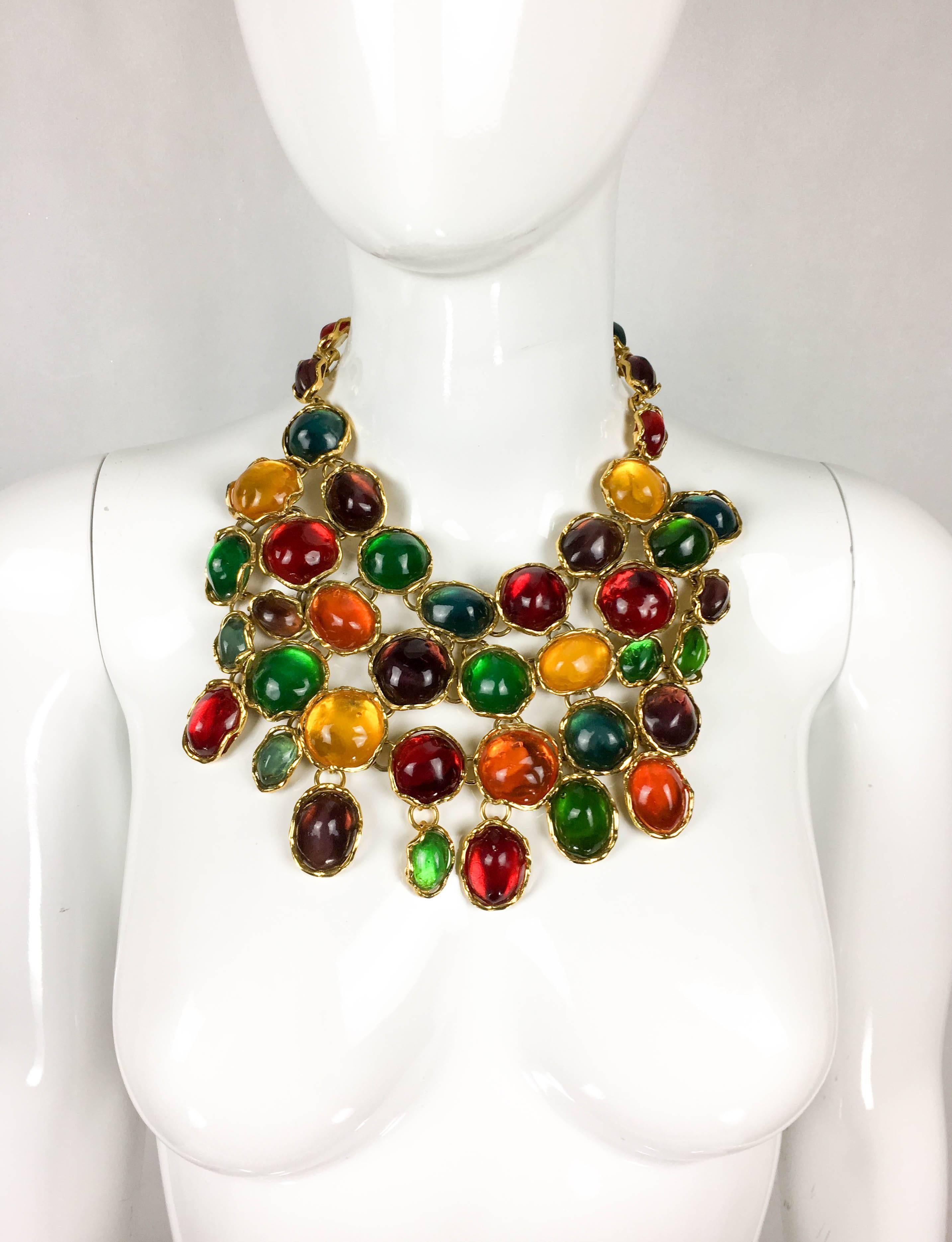 1990 Yves Saint Laurent Chunky Colourful Resin Gem Bib Necklace In Excellent Condition For Sale In London, Chelsea