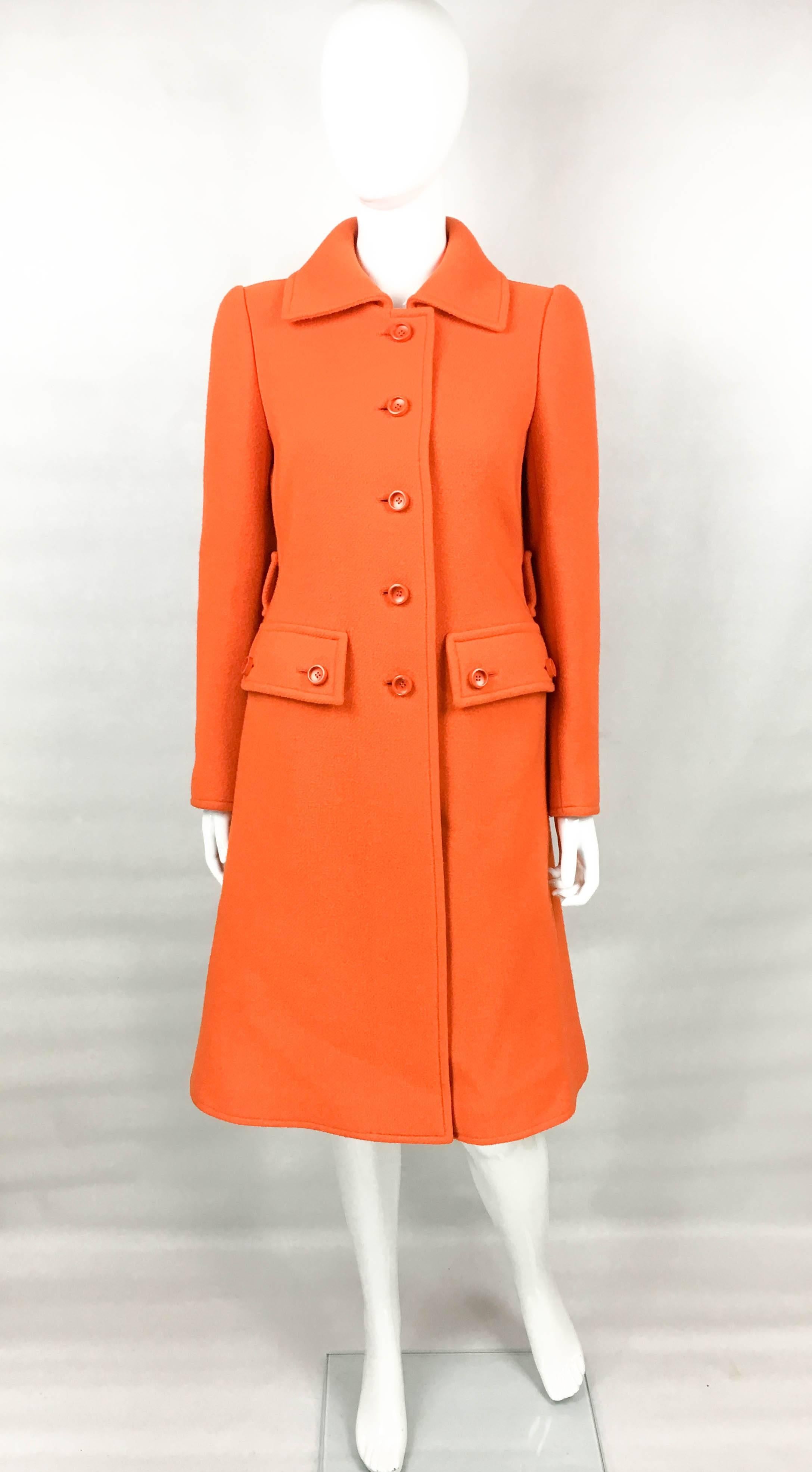 Red 1970 Courreges Orange Wool Coat