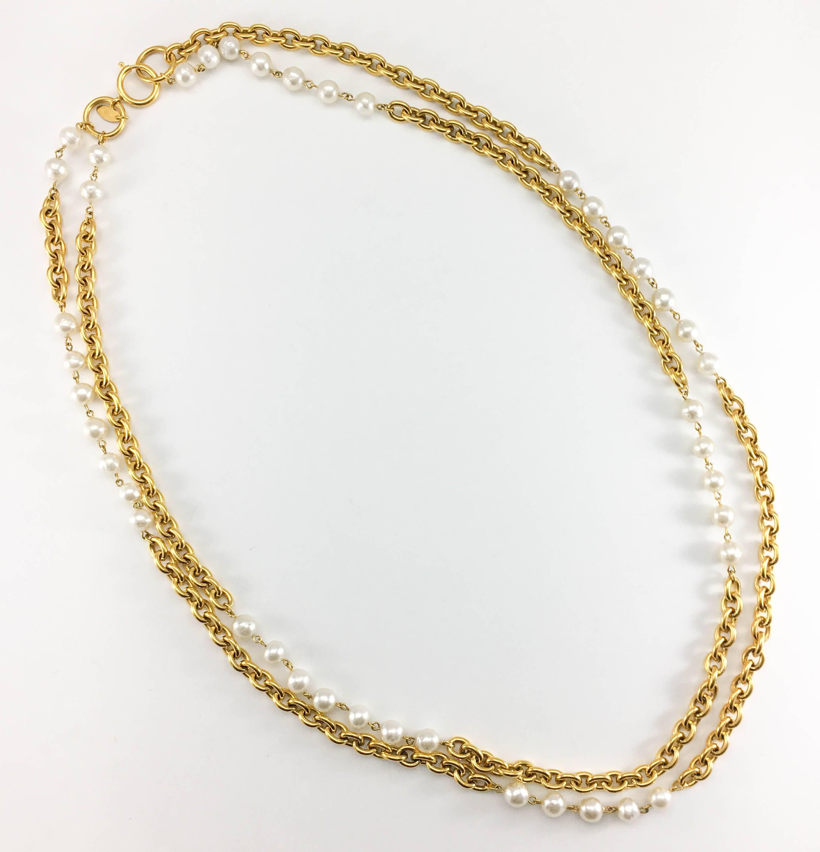 Chanel Double-Strand Gilt Chain and Pearl Sautoir Necklace, 1984  1