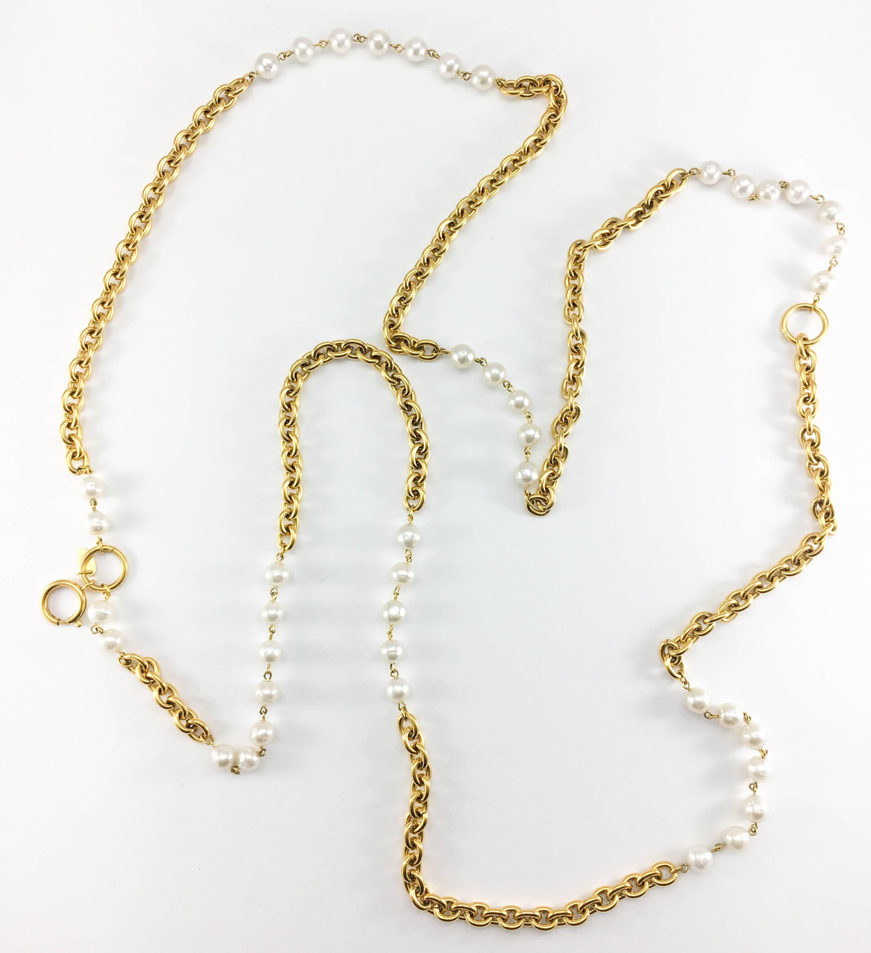 Chanel Double-Strand Gilt Chain and Pearl Sautoir Necklace, 1984  2