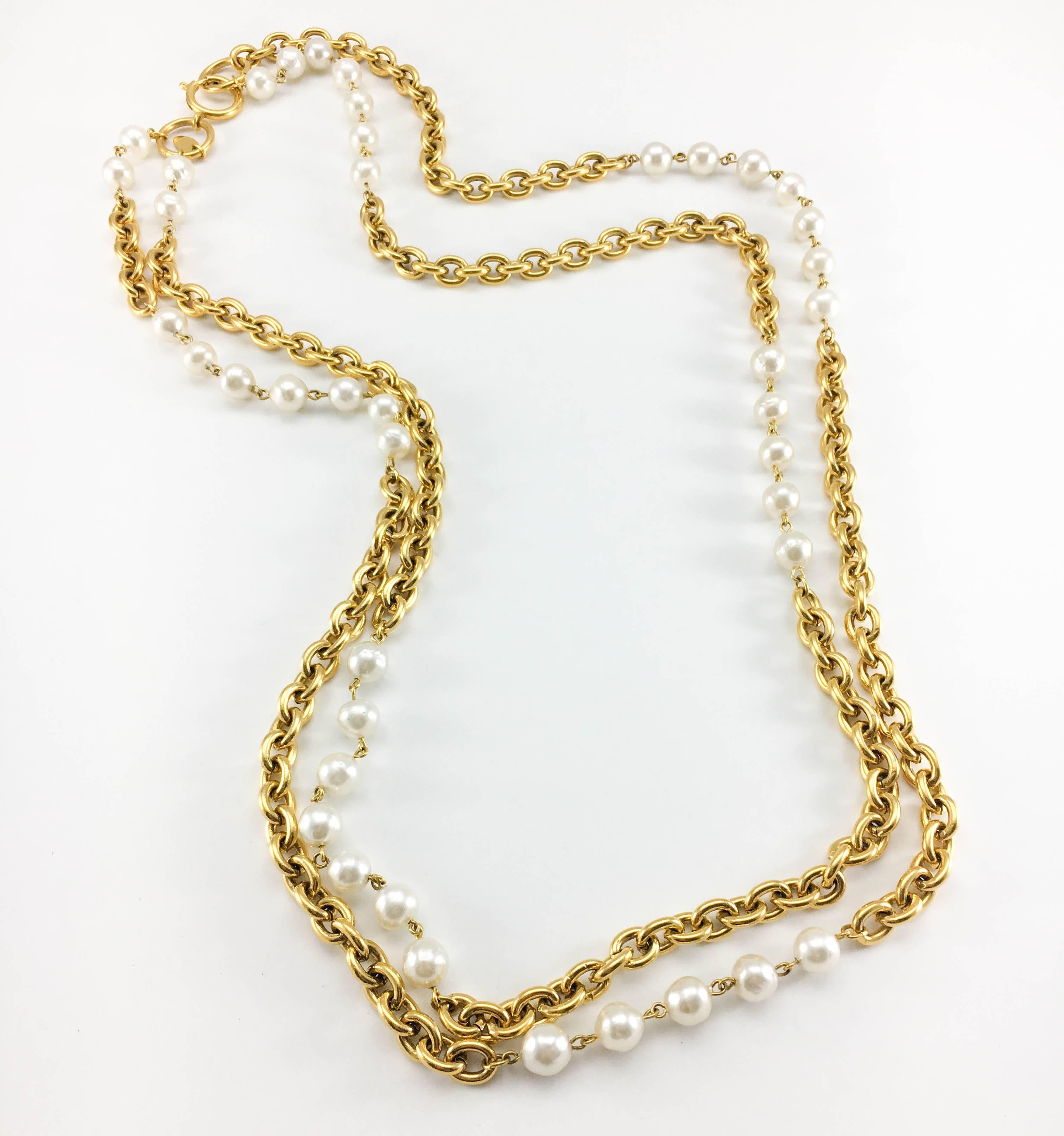 Women's Chanel Double-Strand Gilt Chain and Pearl Sautoir Necklace, 1984 