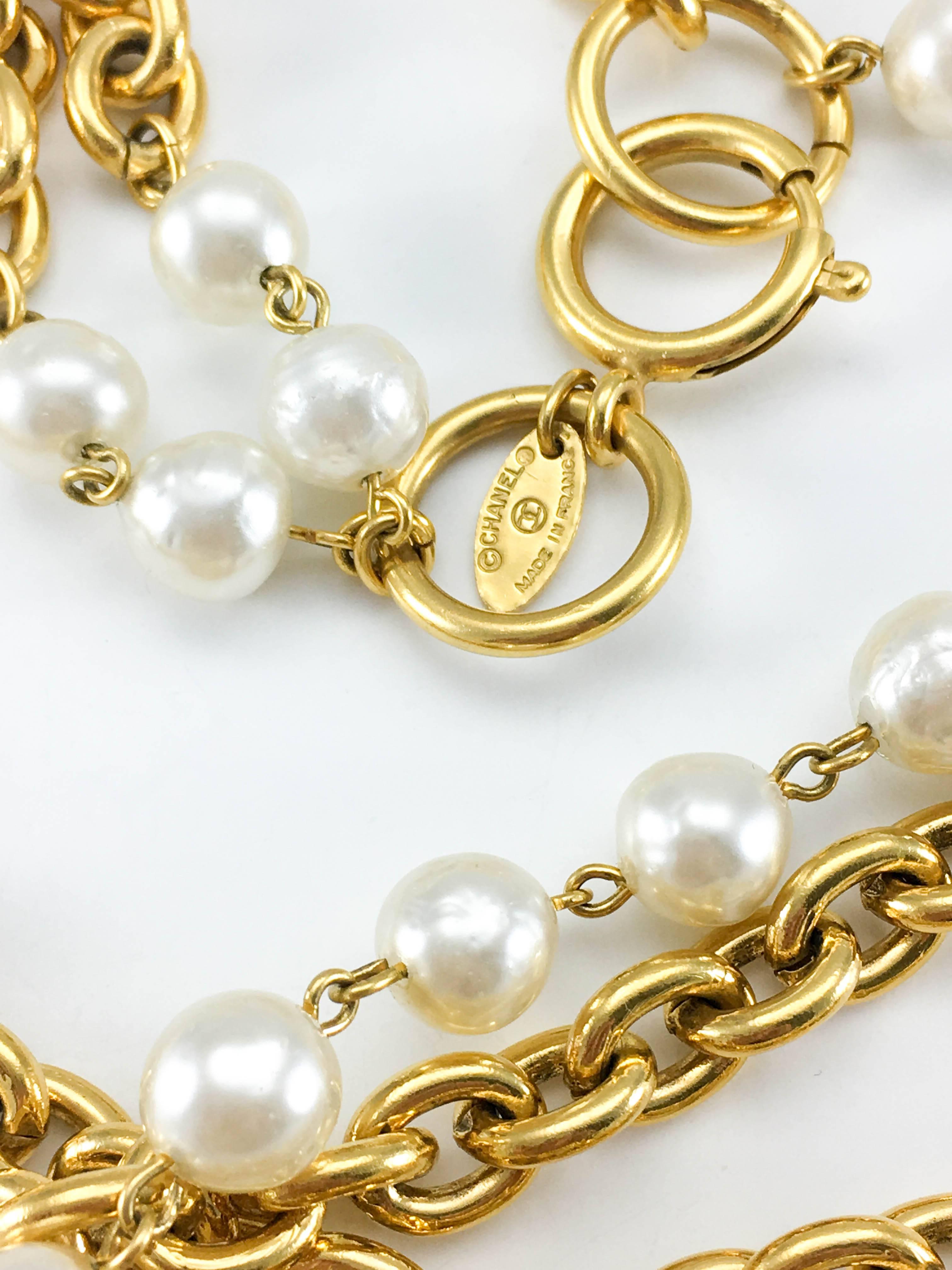 Chanel Double-Strand Gilt Chain and Pearl Sautoir Necklace, 1984  4