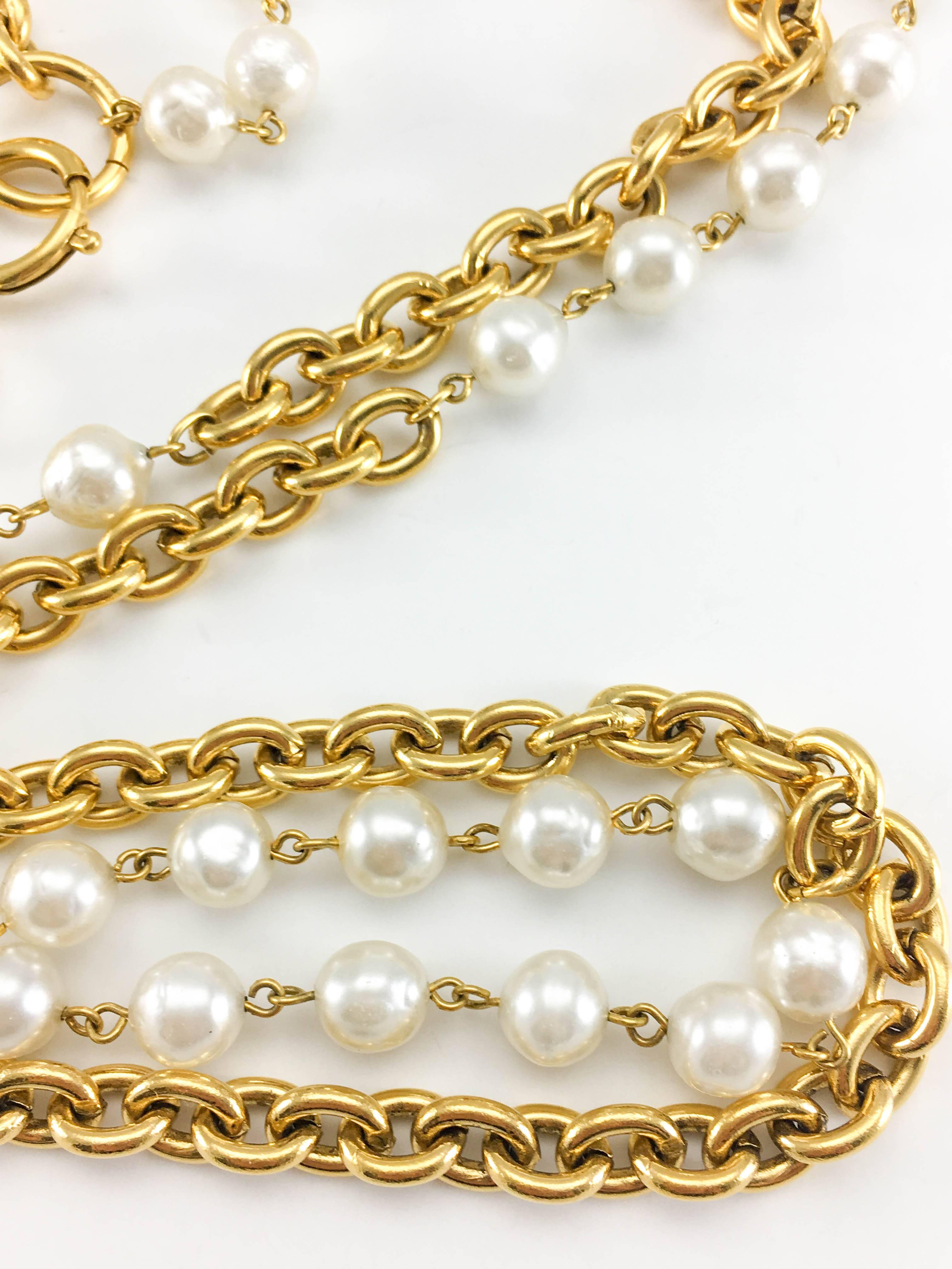 Chanel Double-Strand Gilt Chain and Pearl Sautoir Necklace, 1984  3