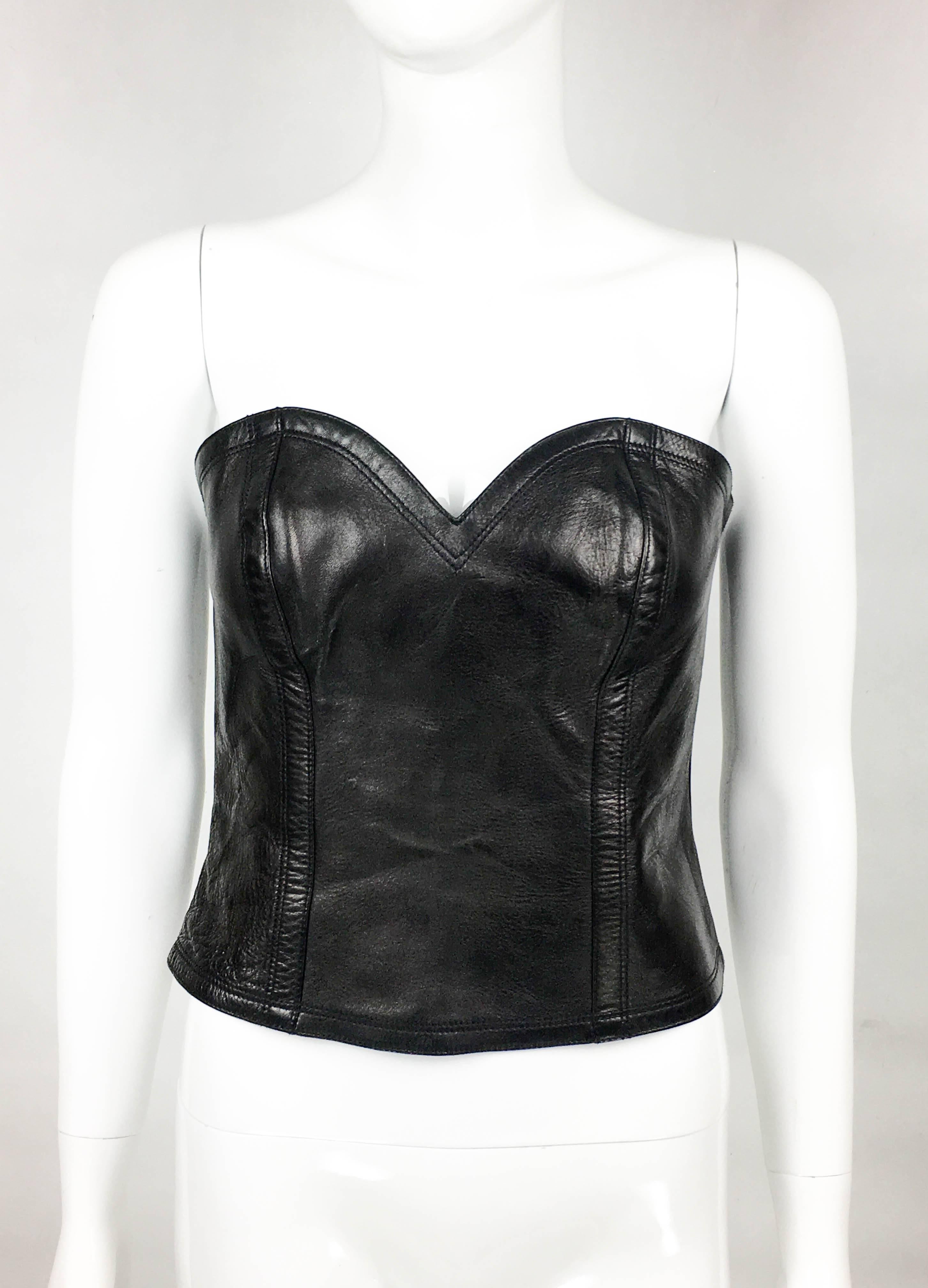 Yves Saint Laurent Runway Look Black Leather Bustier 2009  In New Condition In London, Chelsea