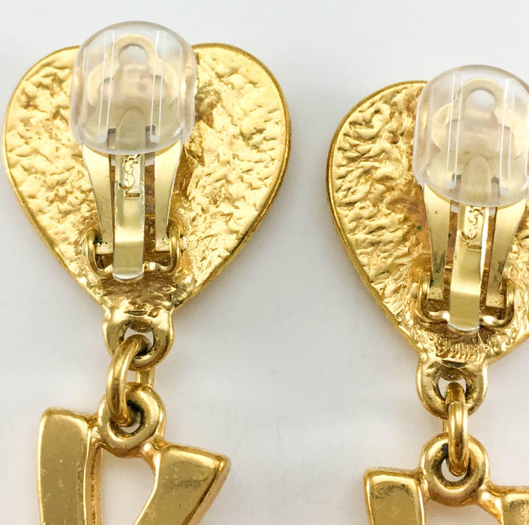 Yves Saint Laurent Long GoldPlated YSL Dangling Earrings, 1980s at