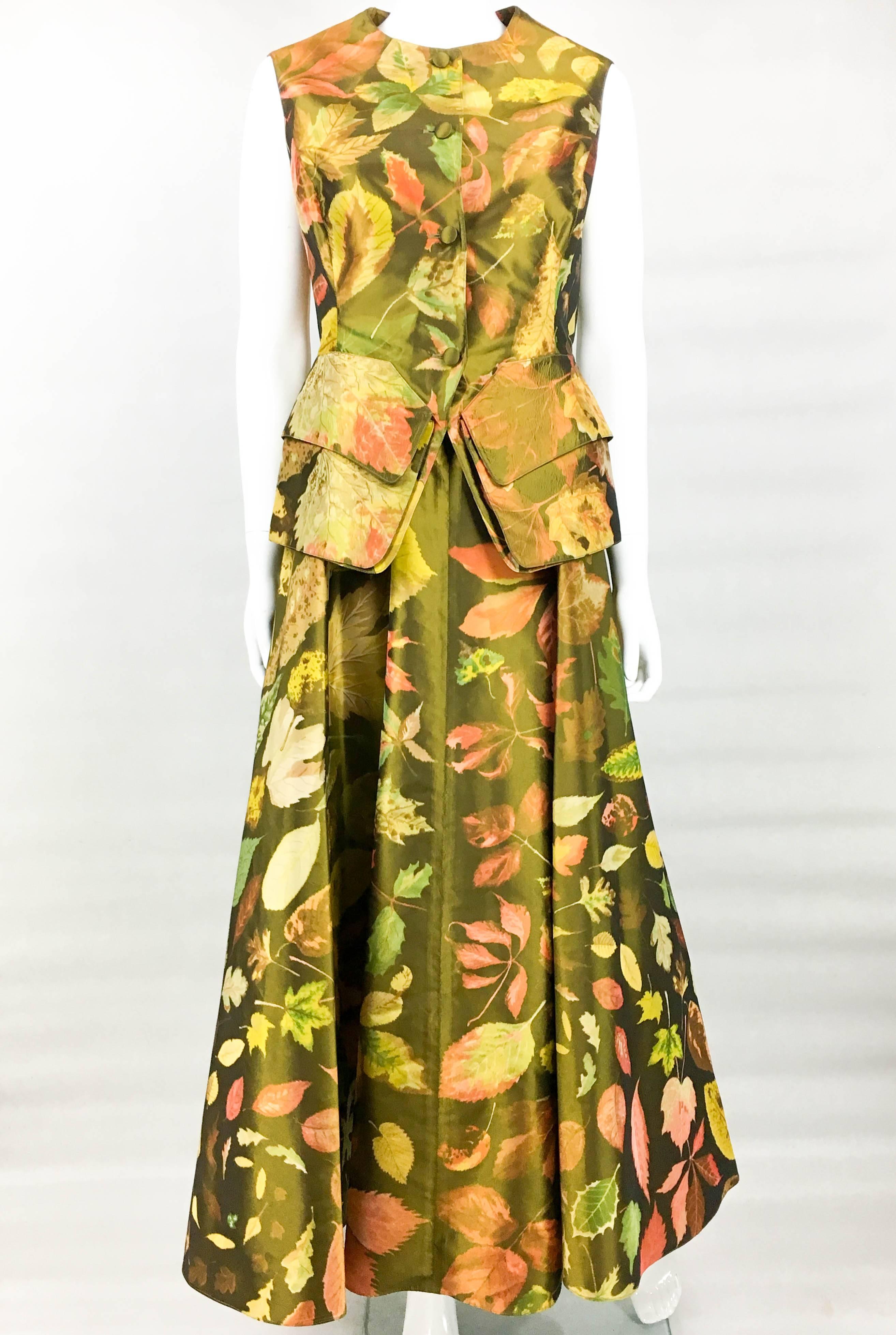 Women's 1980's Hermes Printed Silk Coat, Waistcoat and Maxi Skirt Ensemble For Sale