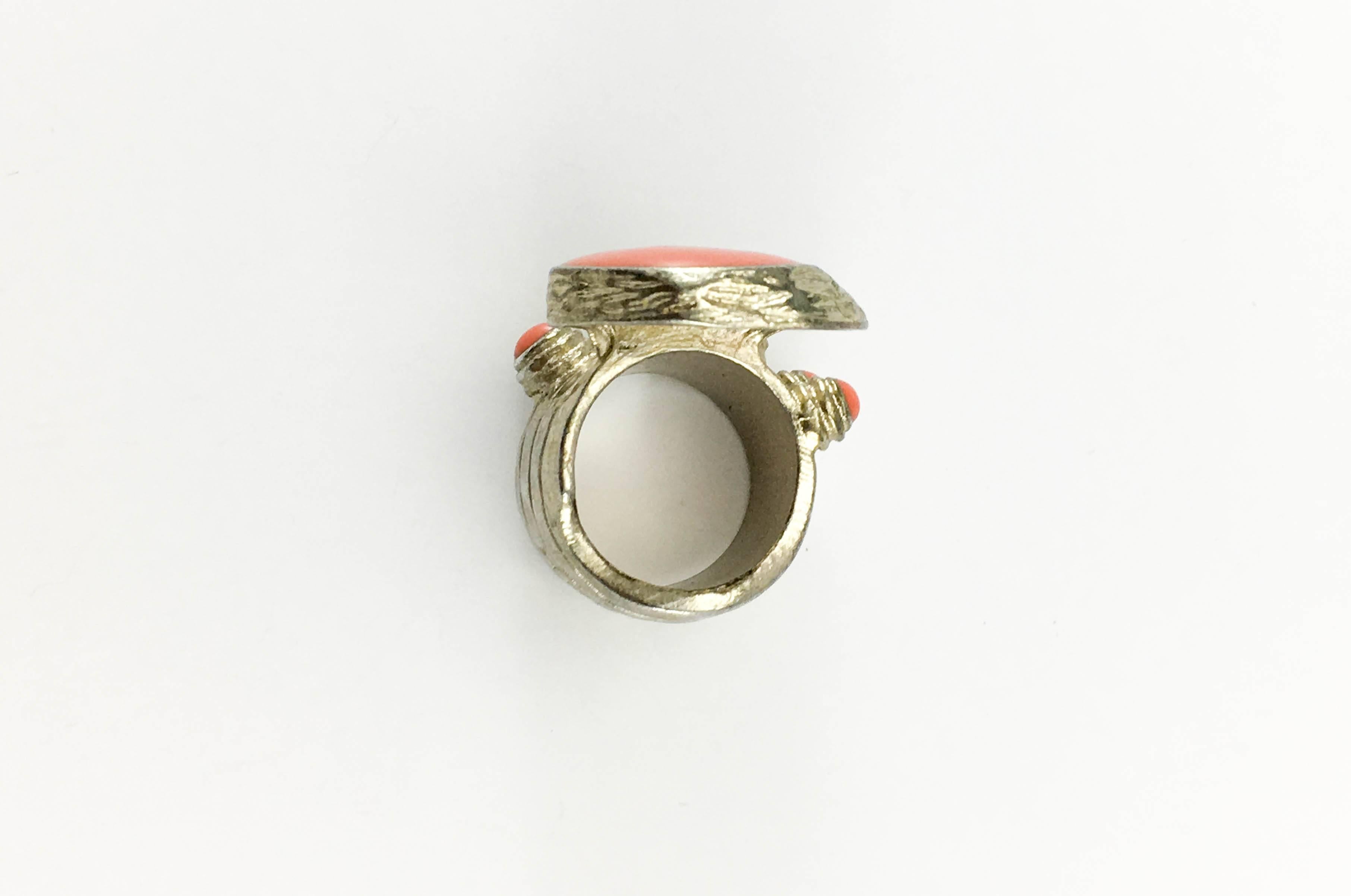 1990's Yves Saint Laurent Chunky Faux Coral Gilded Modernist Ring 3