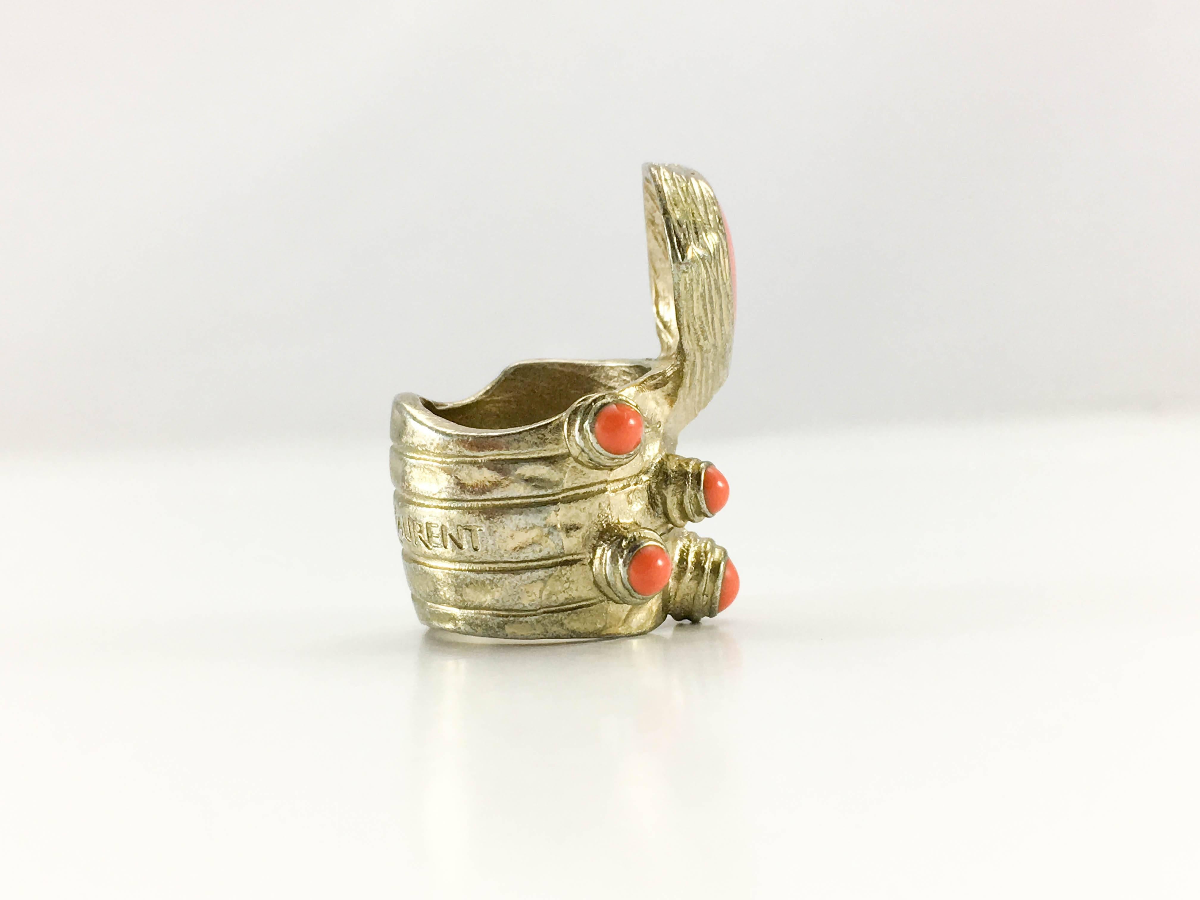 1990's Yves Saint Laurent Chunky Faux Coral Gilded Modernist Ring 1