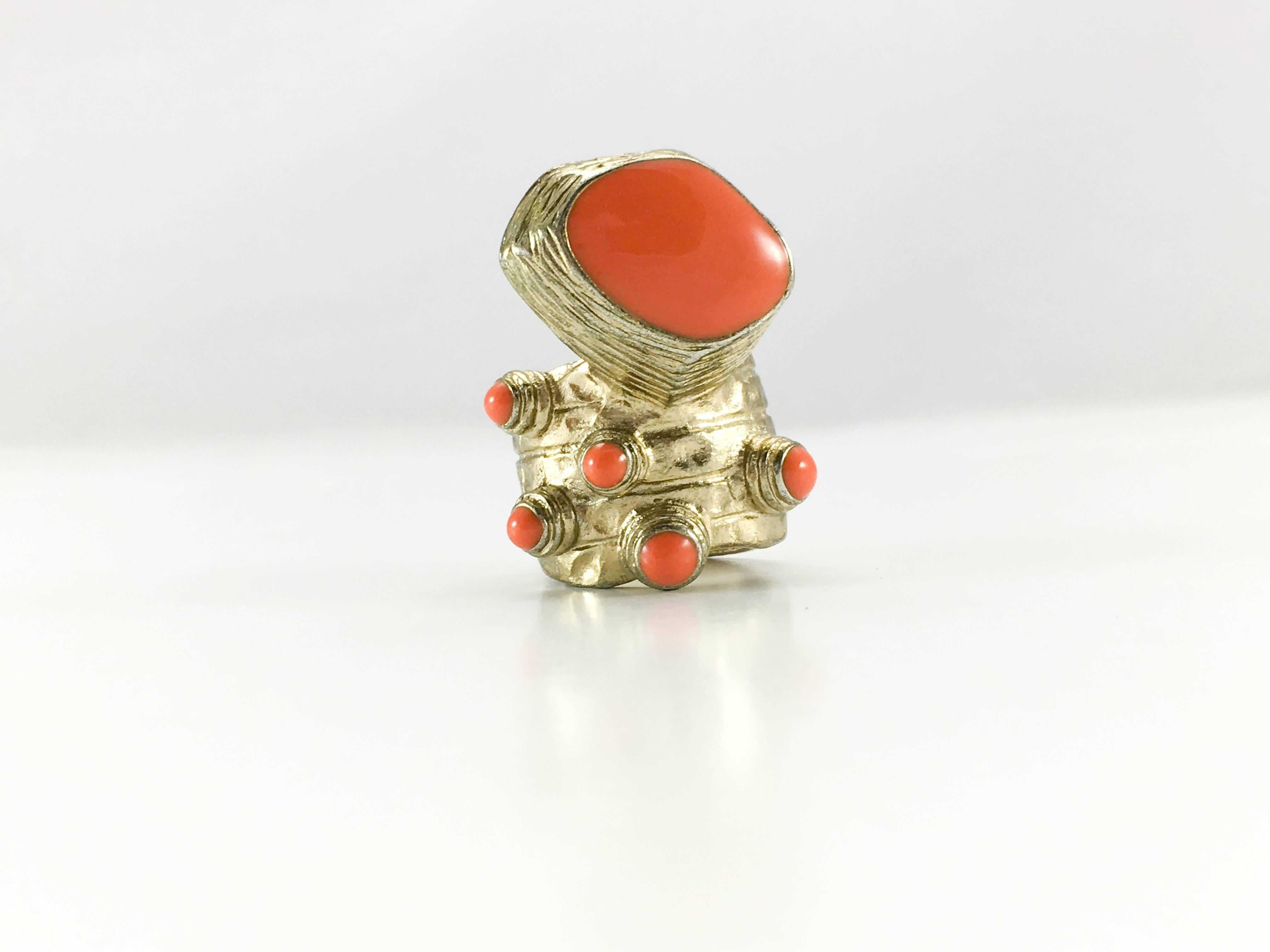 Women's or Men's 1990's Yves Saint Laurent Chunky Faux Coral Gilded Modernist Ring