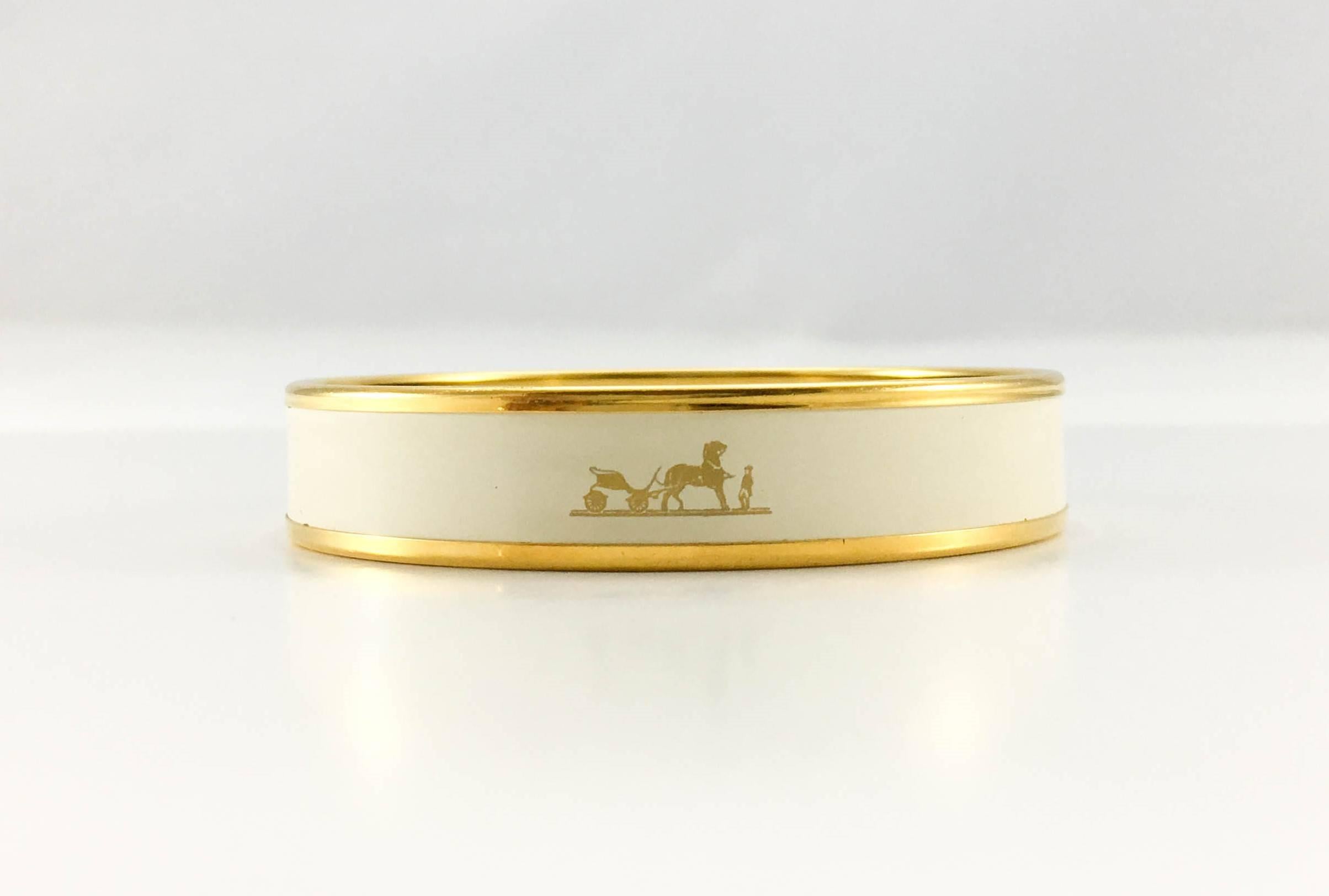 Hermes Horse and Carriage White and Gold Enamel Bangle  In Excellent Condition In London, Chelsea