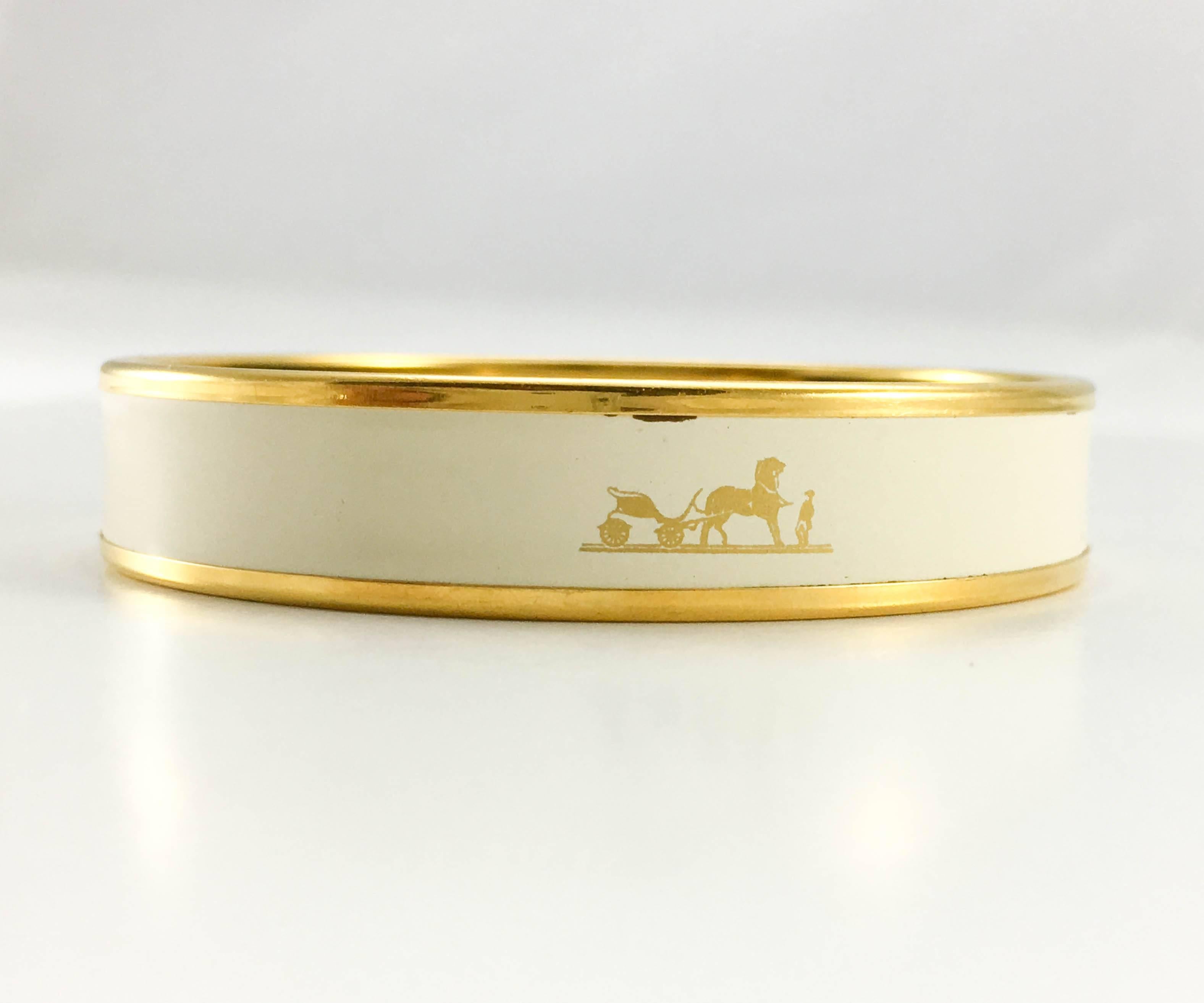 Hermes Horse and Carriage White and Gold Enamel Bangle  2