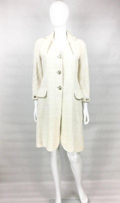 2005 Dior by Galliano White Boucle Coat With Padlock Buttons