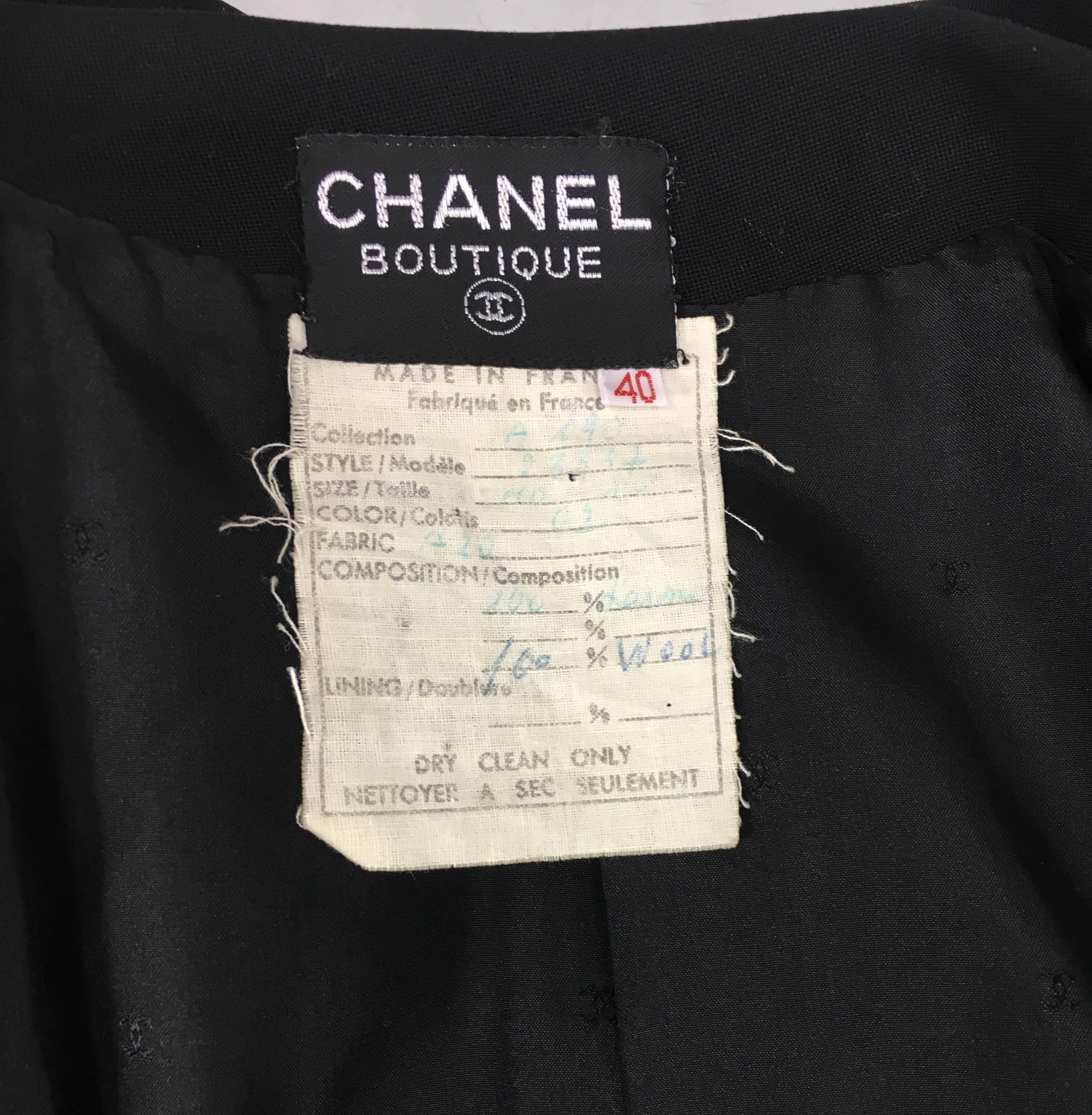 1990s Chanel Black Wool Dress / Coat With Gilt Logo Buttons For Sale 6
