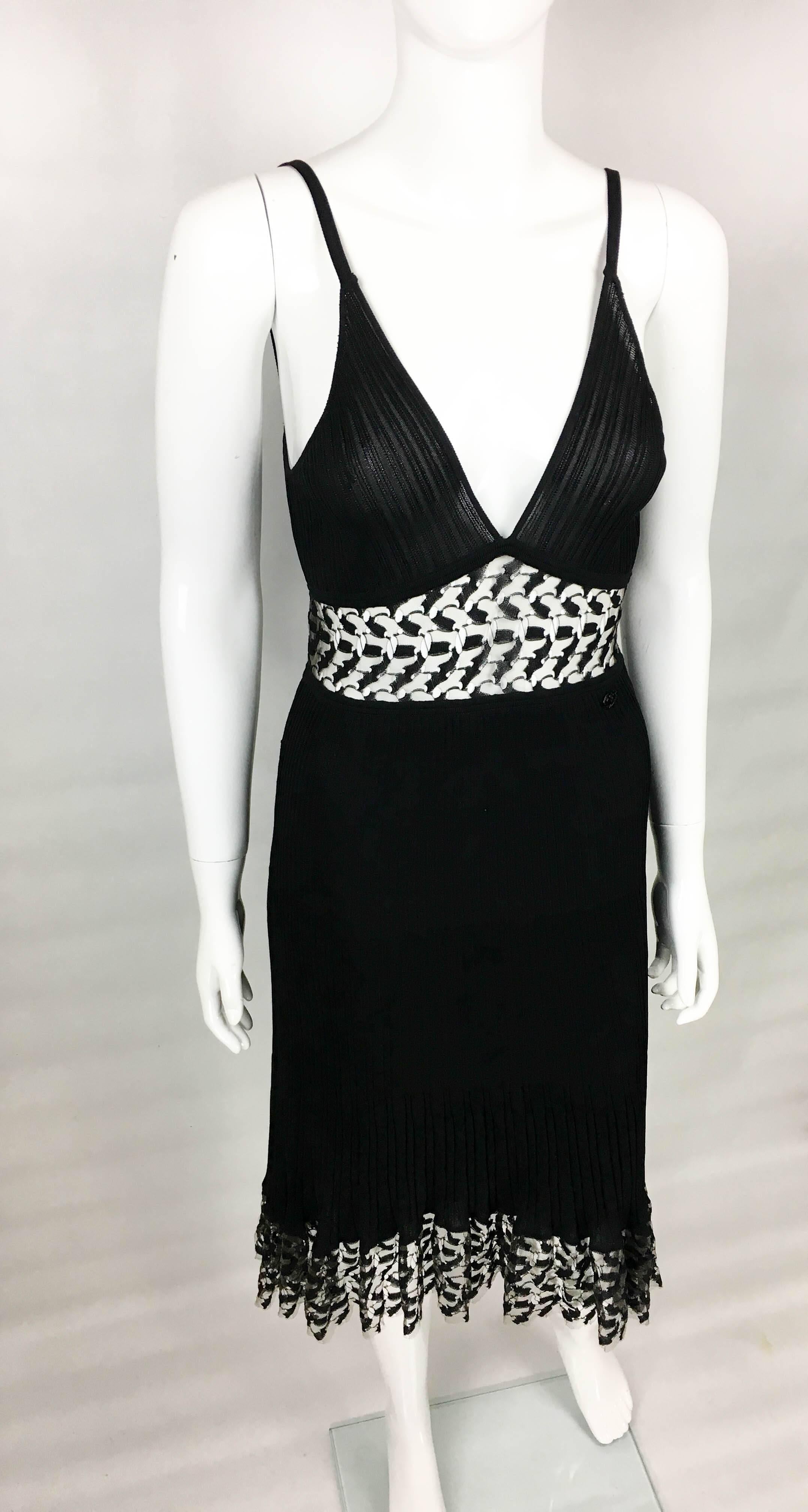 Women's Chanel Black Ribbed Dress With Lace Panels, 2006  For Sale