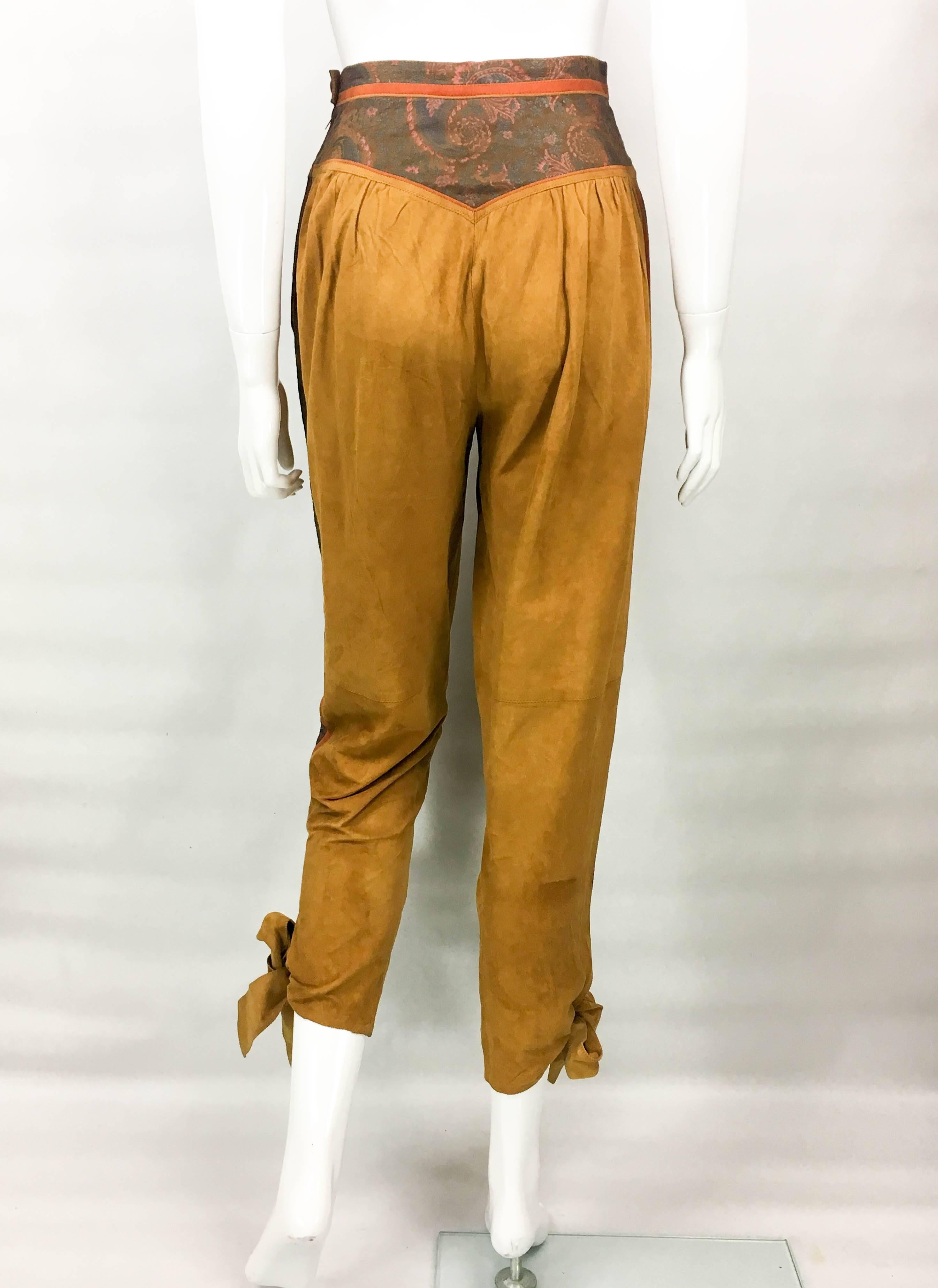 Roberto Cavalli Tan Suede Cropped Pants, 1980s  For Sale 3