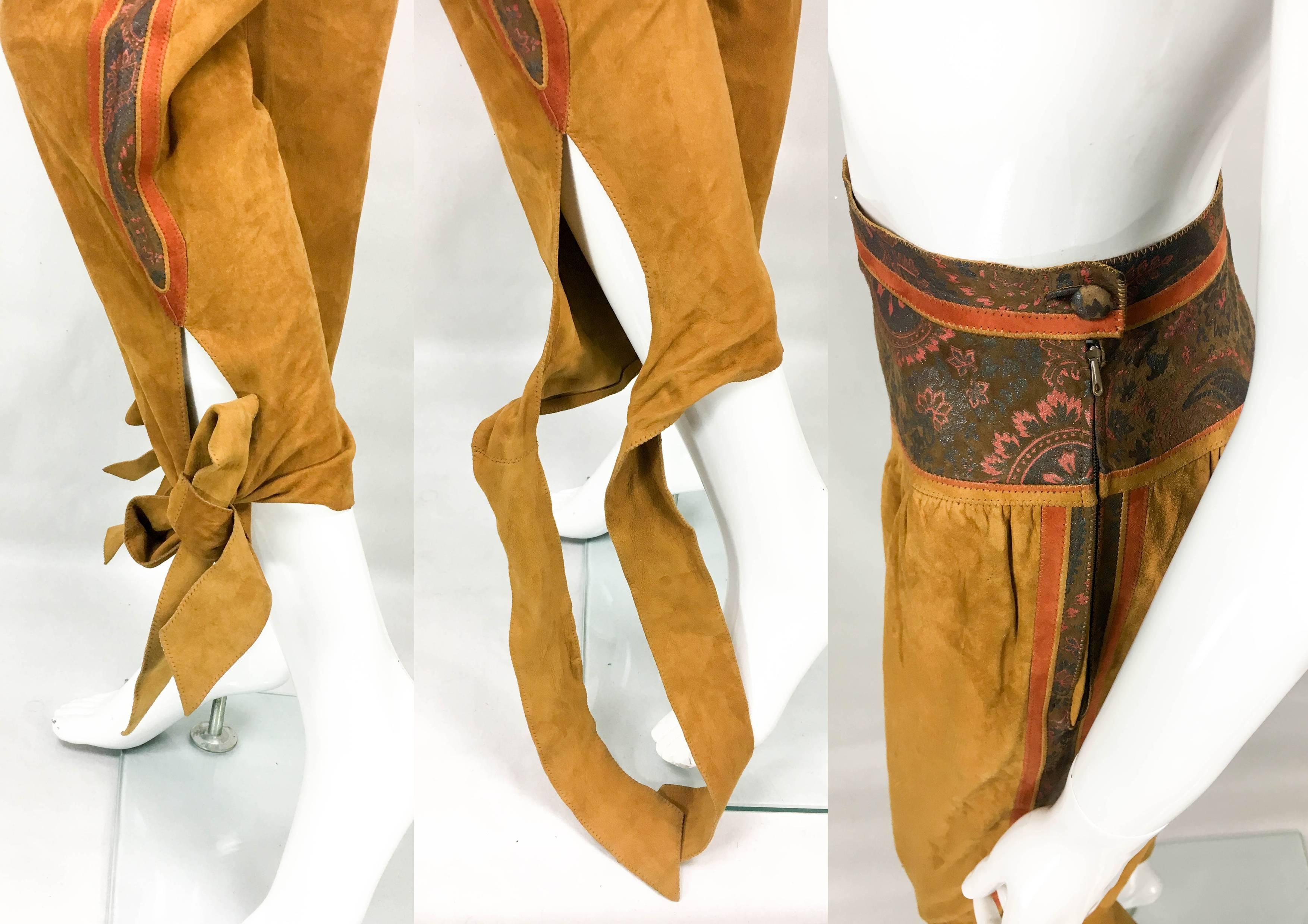 Roberto Cavalli Tan Suede Cropped Pants, 1980s  For Sale 5