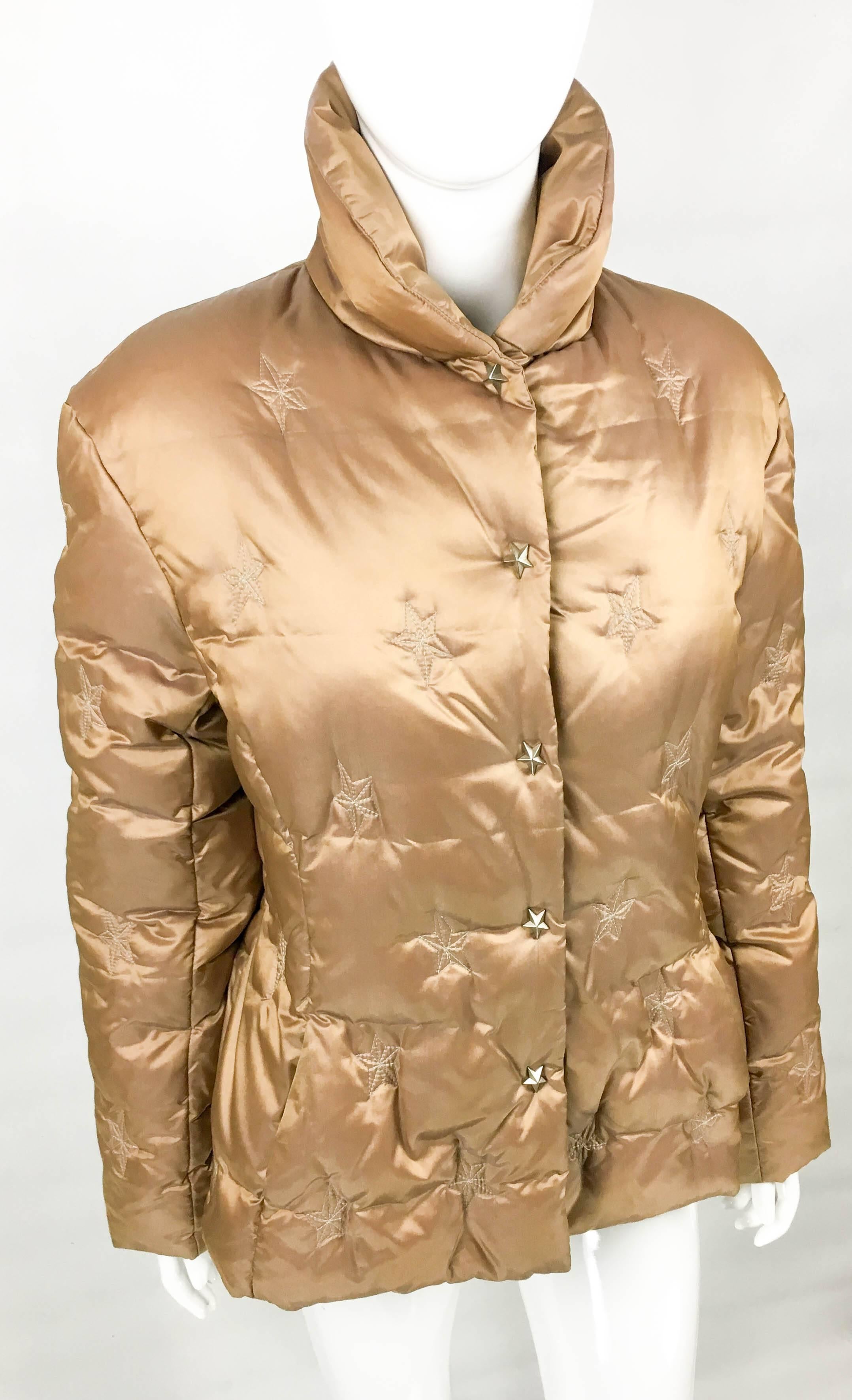 Beige Mugler Bronze Puffer Jacket With Star Motif, 1990s  For Sale