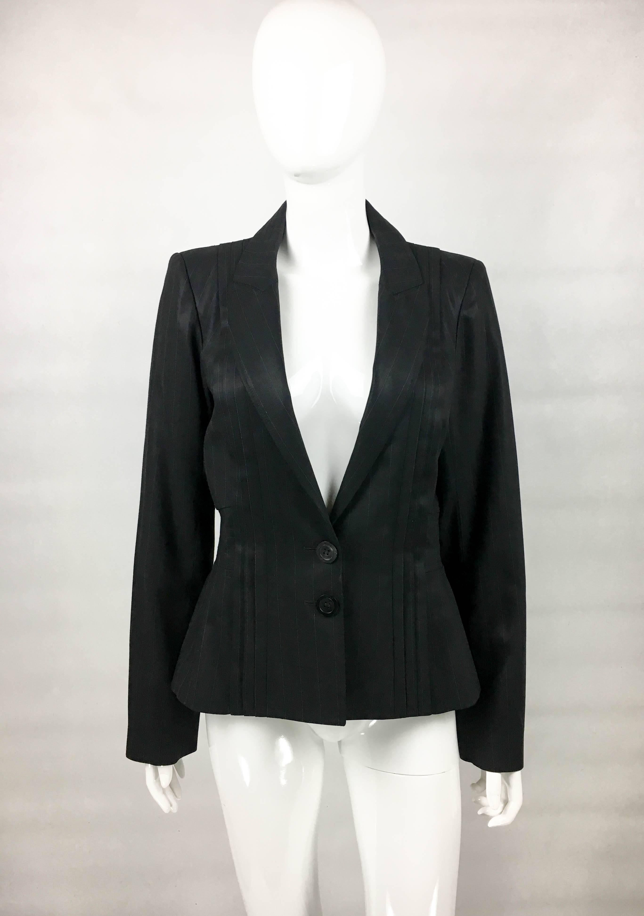 Dior by Galliano Black Pinstripe Pleated Jacket, 2005  In Excellent Condition In London, Chelsea