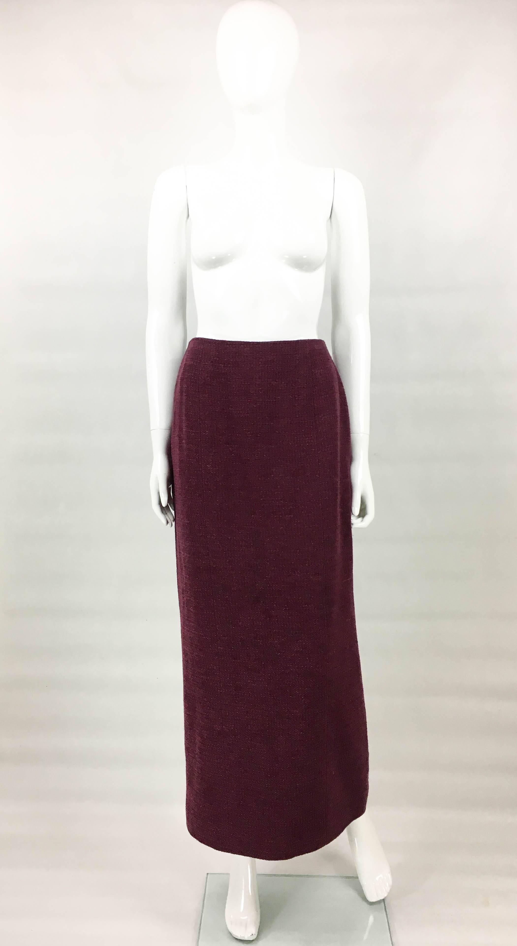 Chanel Burgundy Wool Bouclé Skirt Suit, 1998  For Sale 4