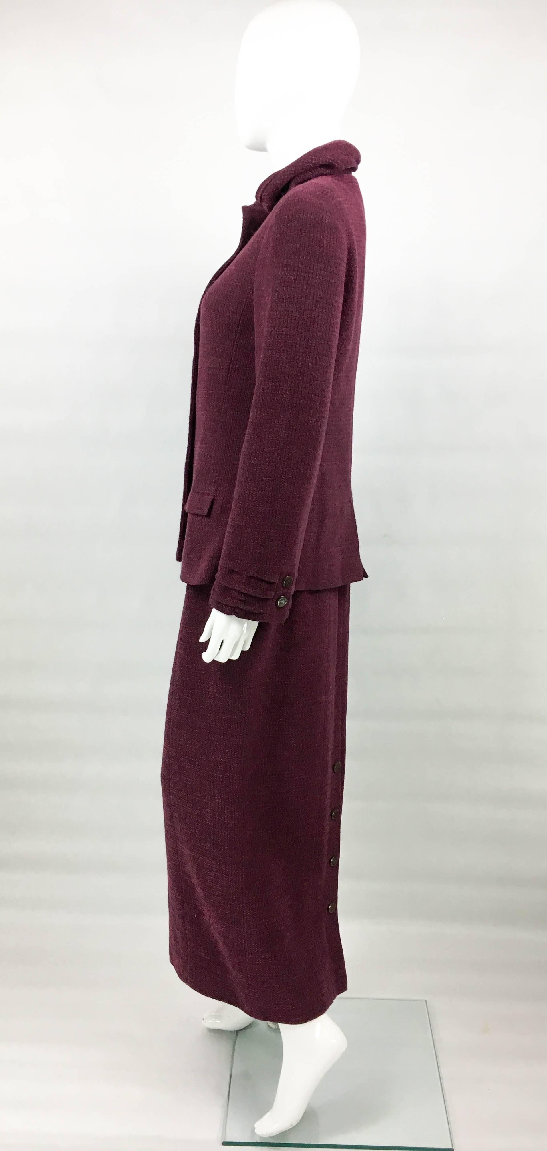 Chanel Burgundy Wool Bouclé Skirt Suit, 1998  For Sale 1