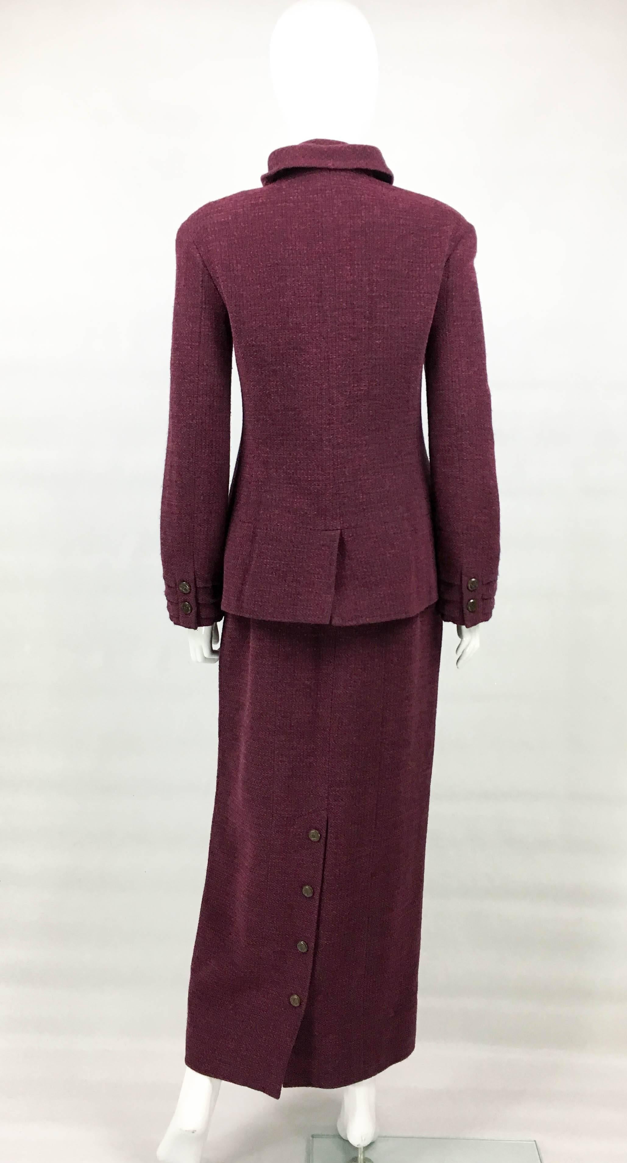 Chanel Burgundy Wool Bouclé Skirt Suit, 1998  For Sale 2